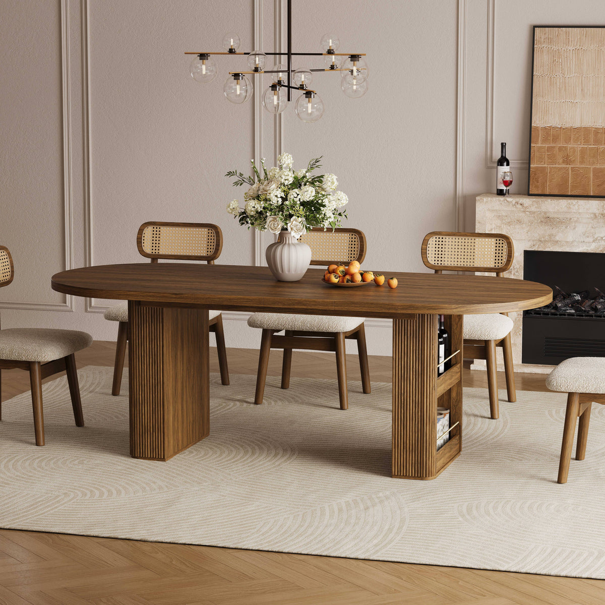 63"–86" Extendable Dining Table for 4–10 People, Large Wood Dining Table with Fluted Base
