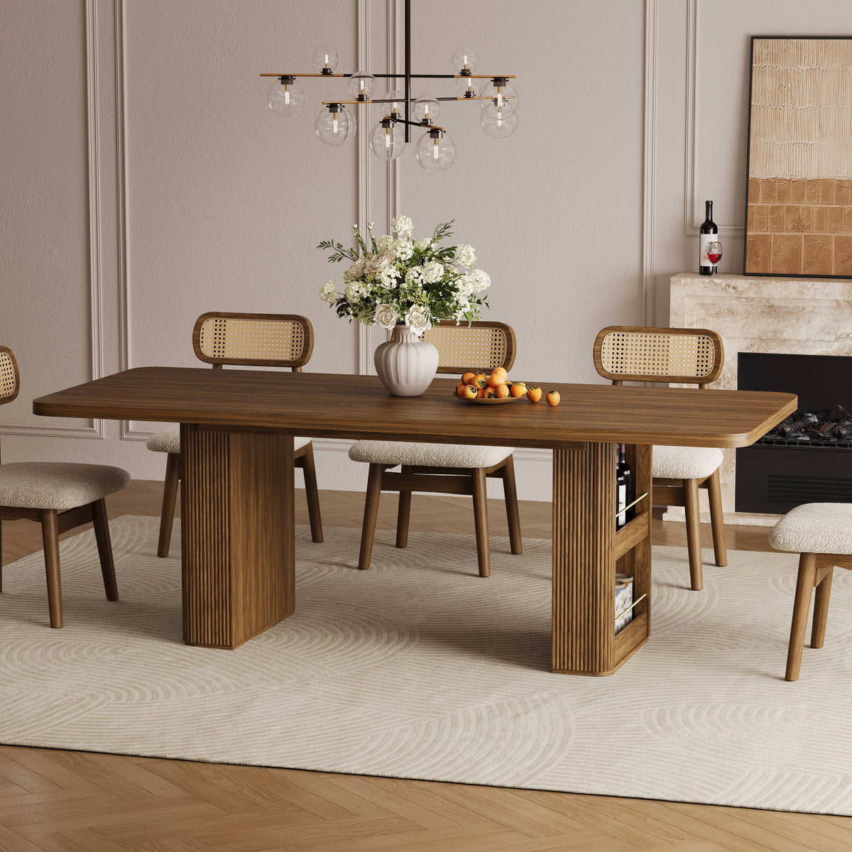 63"–86" Extendable Dining Table for 4–10 People, Large Wood Dining Table with Fluted Base