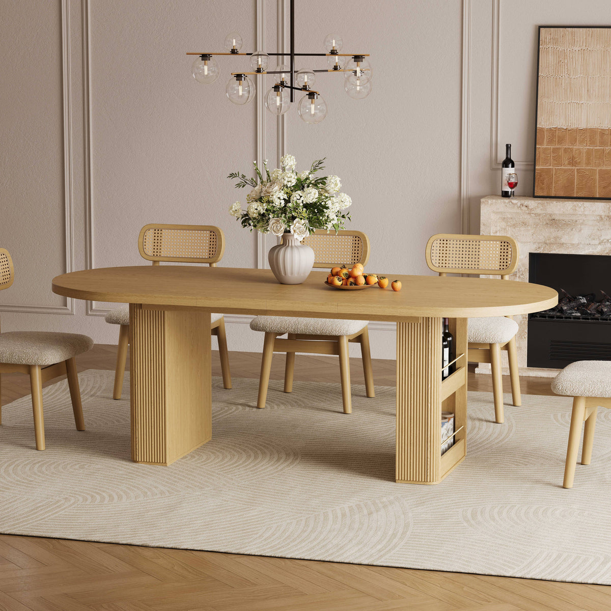 63"–86" Extendable Dining Table for 4–10 People, Large Wood Dining Table with Fluted Base