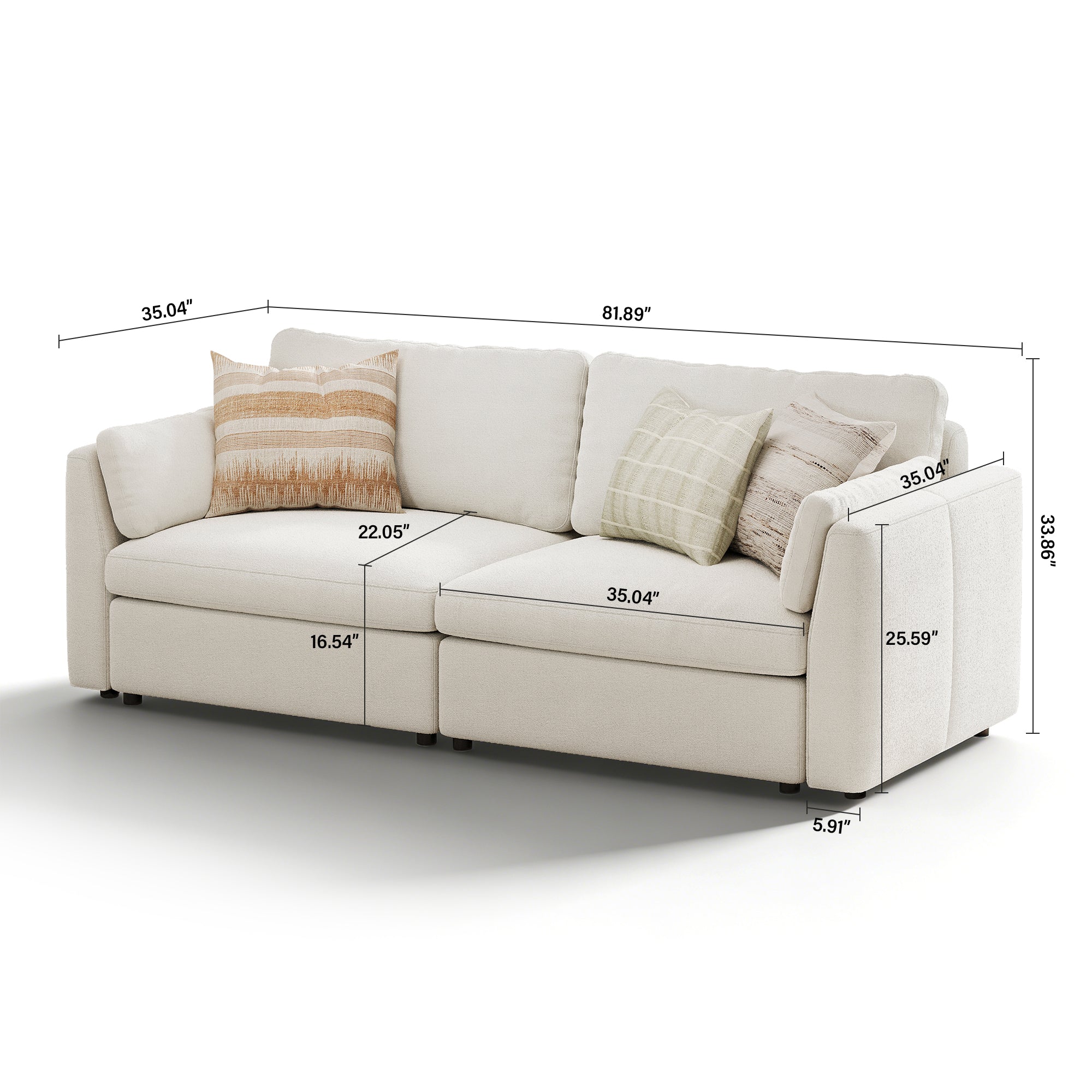 2-Seater Cream Corduroy Modular Sofa with Deep Seat