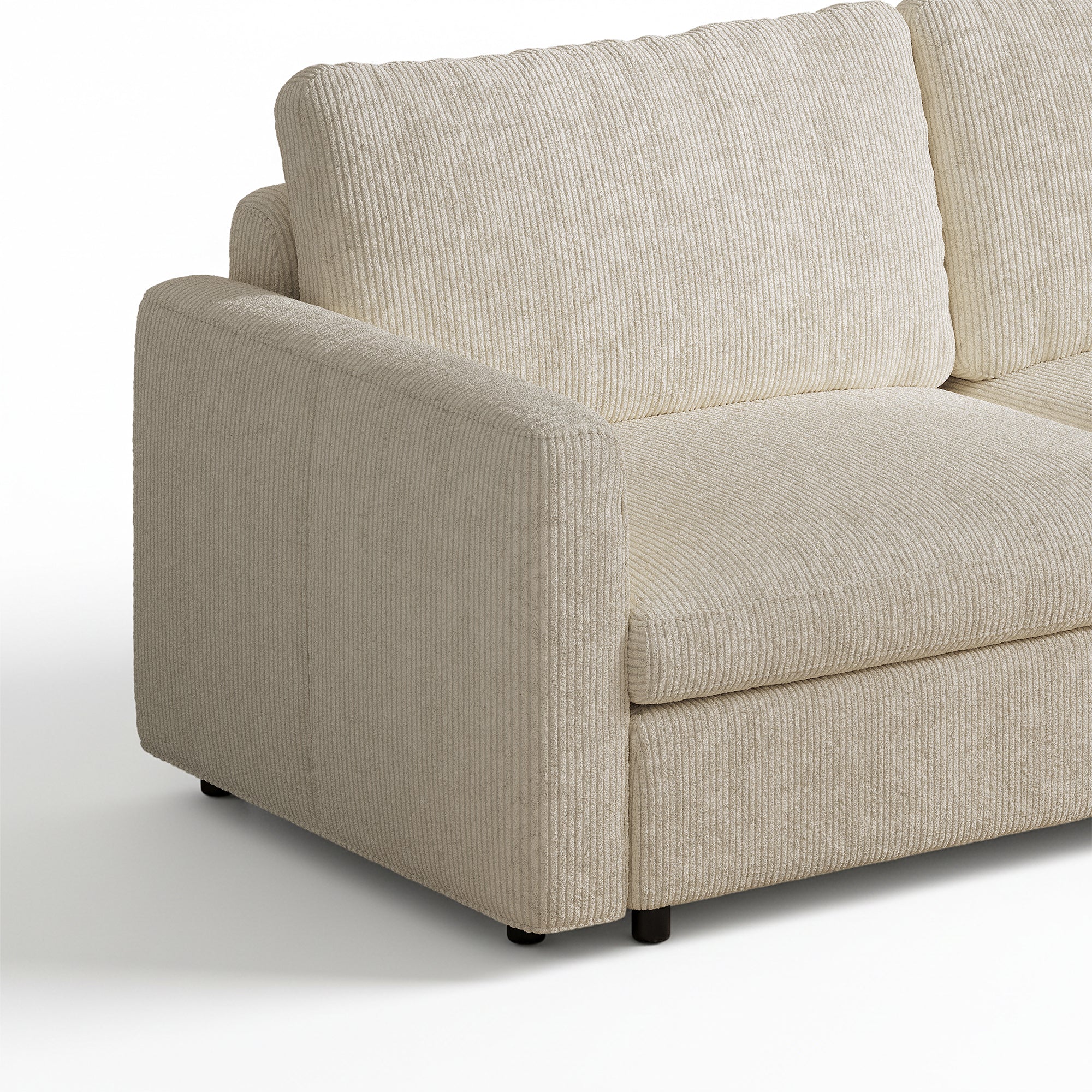 2-Seater Cream Corduroy Modular Sofa with Deep Seat
