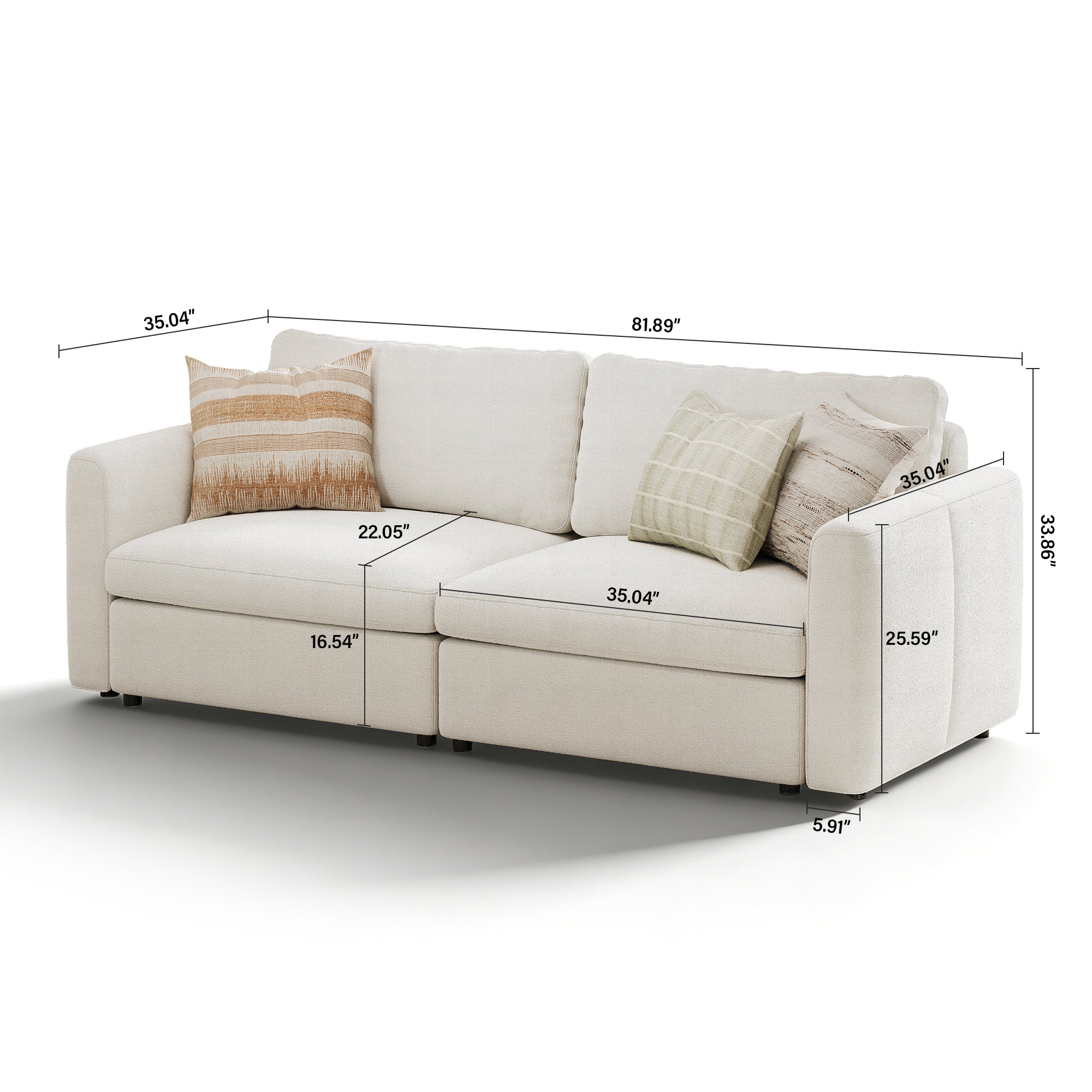 2-Seater Cream Corduroy Modular Sofa with Deep Seat