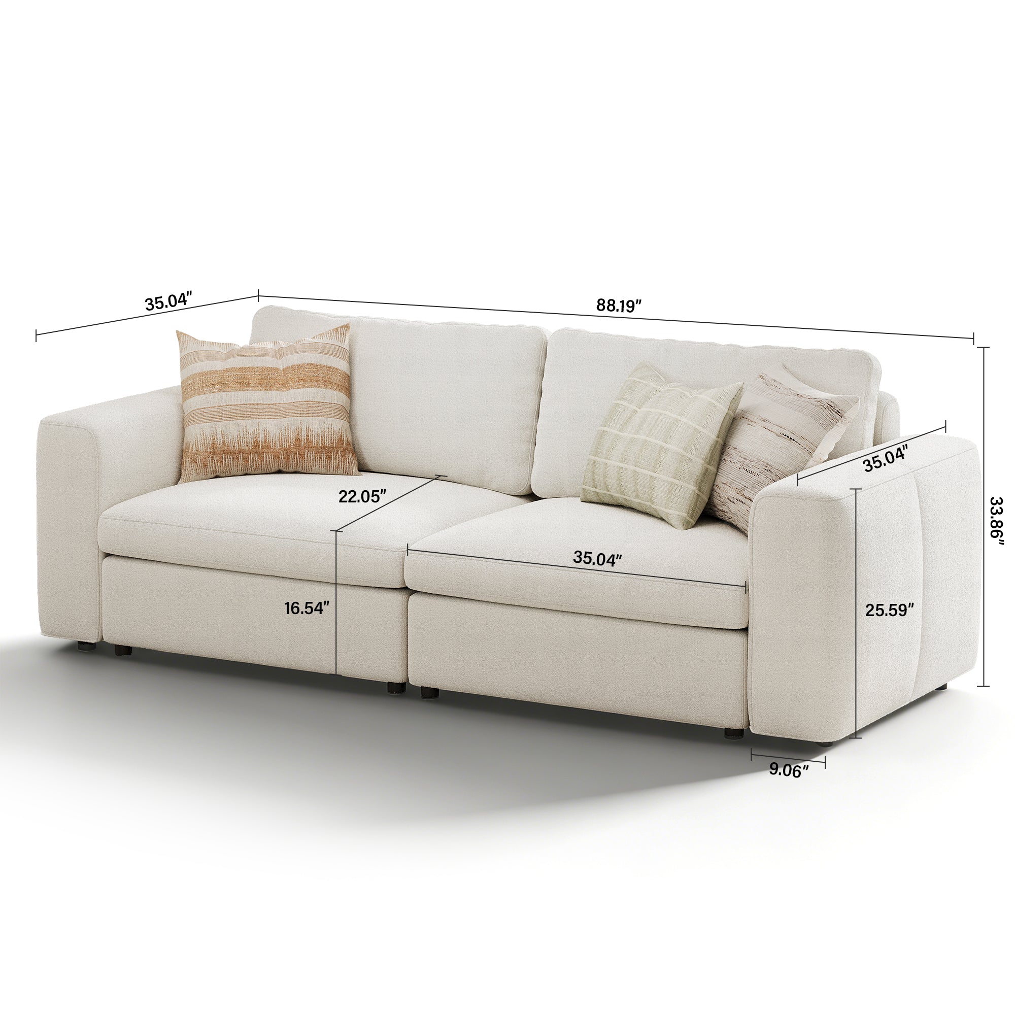 2-Seater Cream Corduroy Modular Sofa with Deep Seat