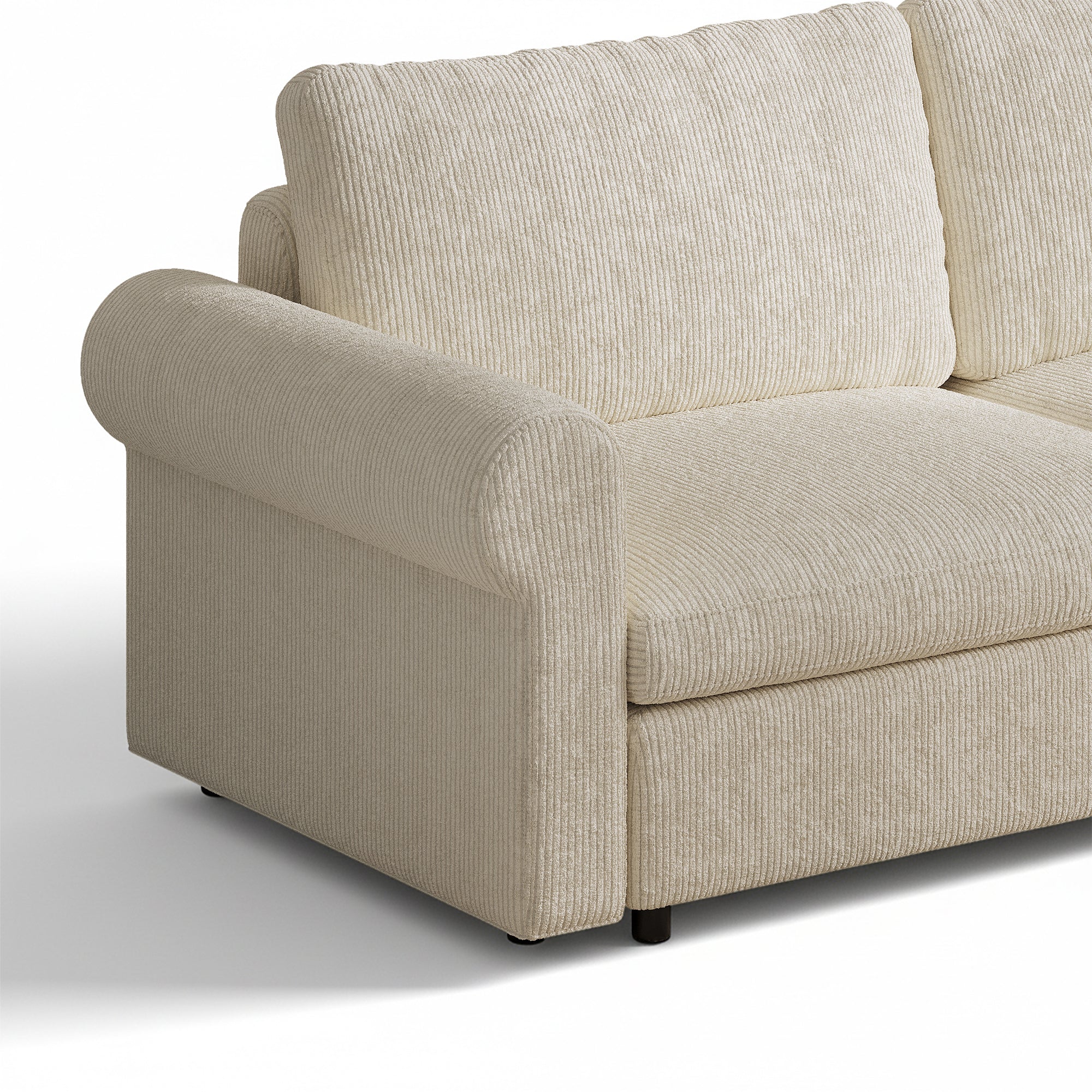 2-Seater Cream Corduroy Modular Sofa with Deep Seat