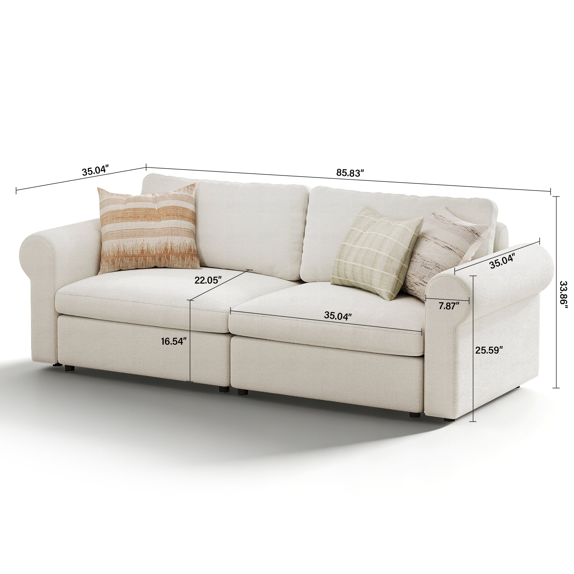 2-Seater Cream Corduroy Modular Sofa with Deep Seat