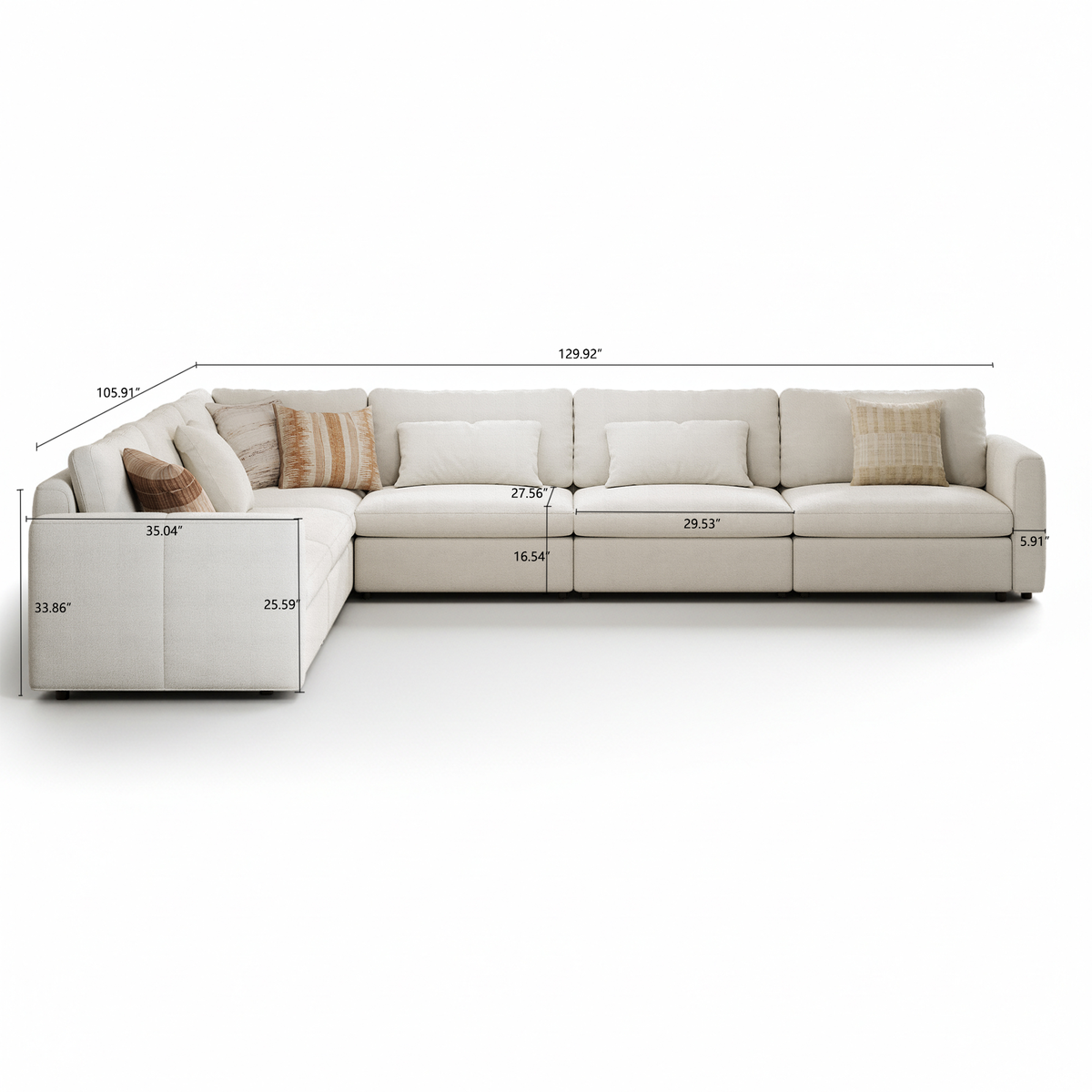 L-Shaped Modular Sofa in Cream Chenille - 29.5" W x 27.5" D Per Seat