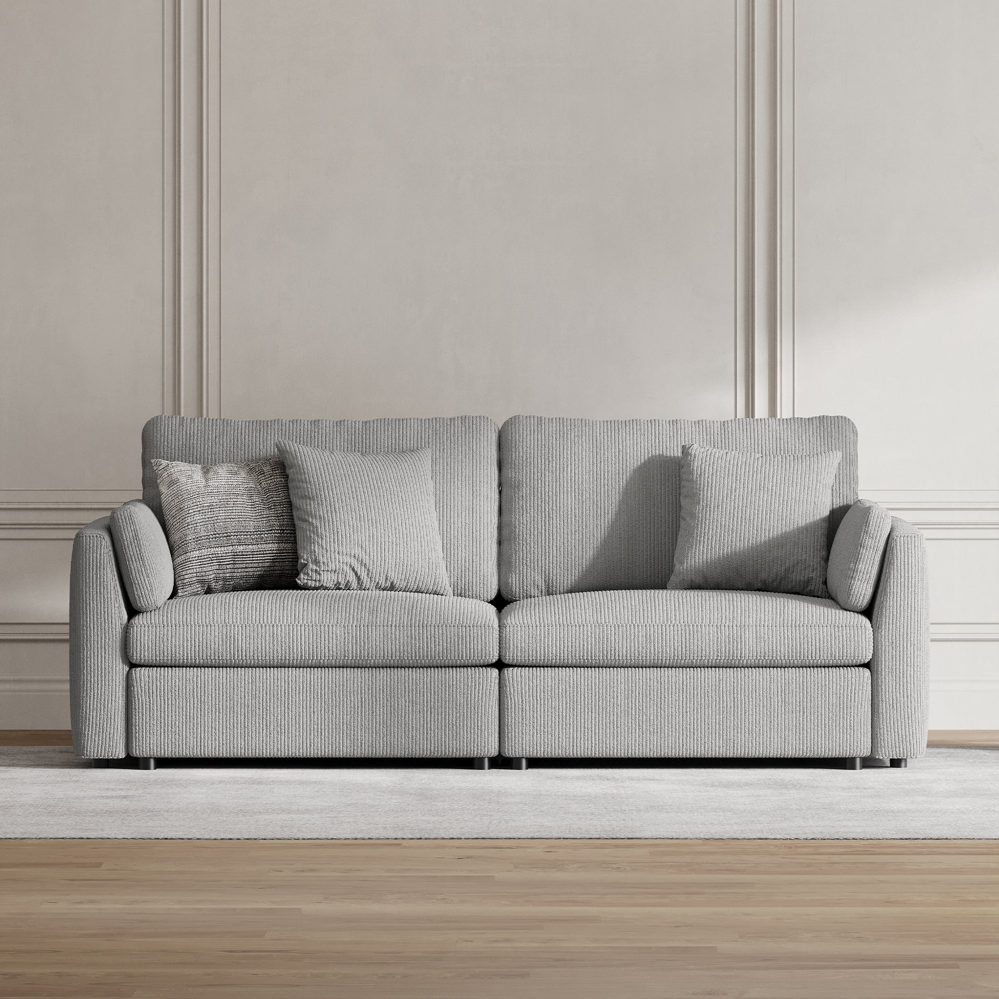 2-Seater Dove Grey Corduroy Modular Sofa with Wide Seat