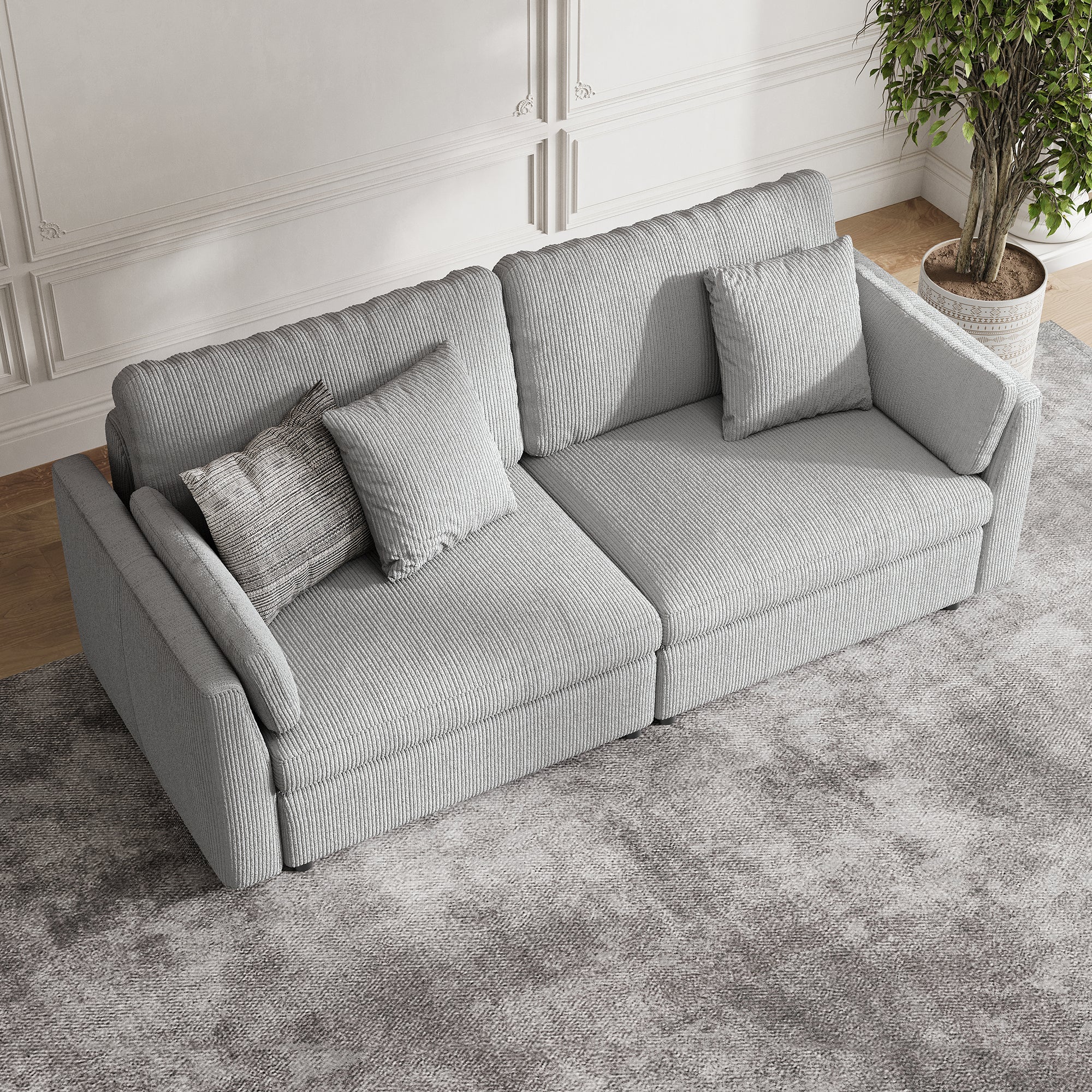 2-Seater Dove Grey Corduroy Modular Sofa with Wide Seat