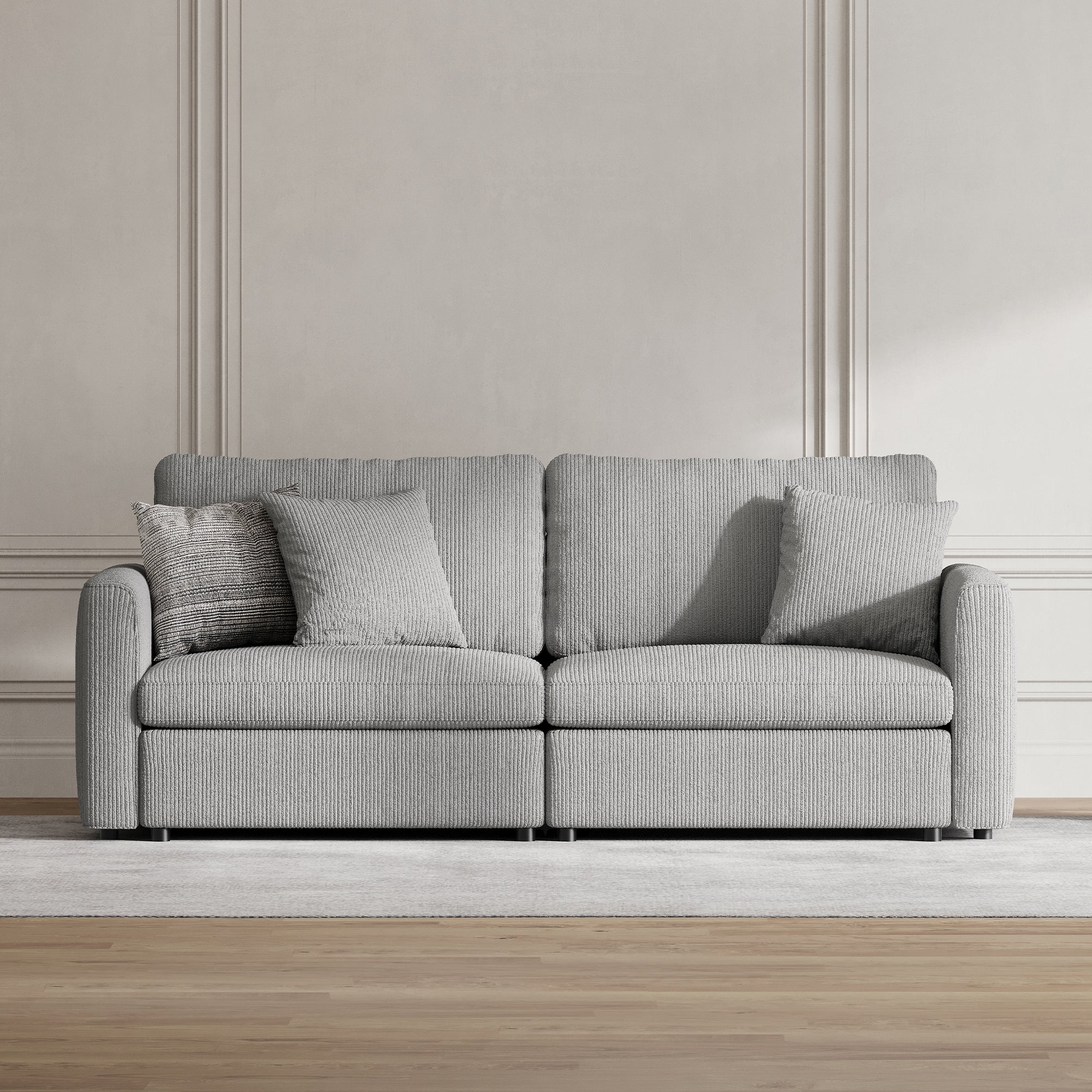 2-Seater Dove Grey Corduroy Modular Sofa with Deep Seat