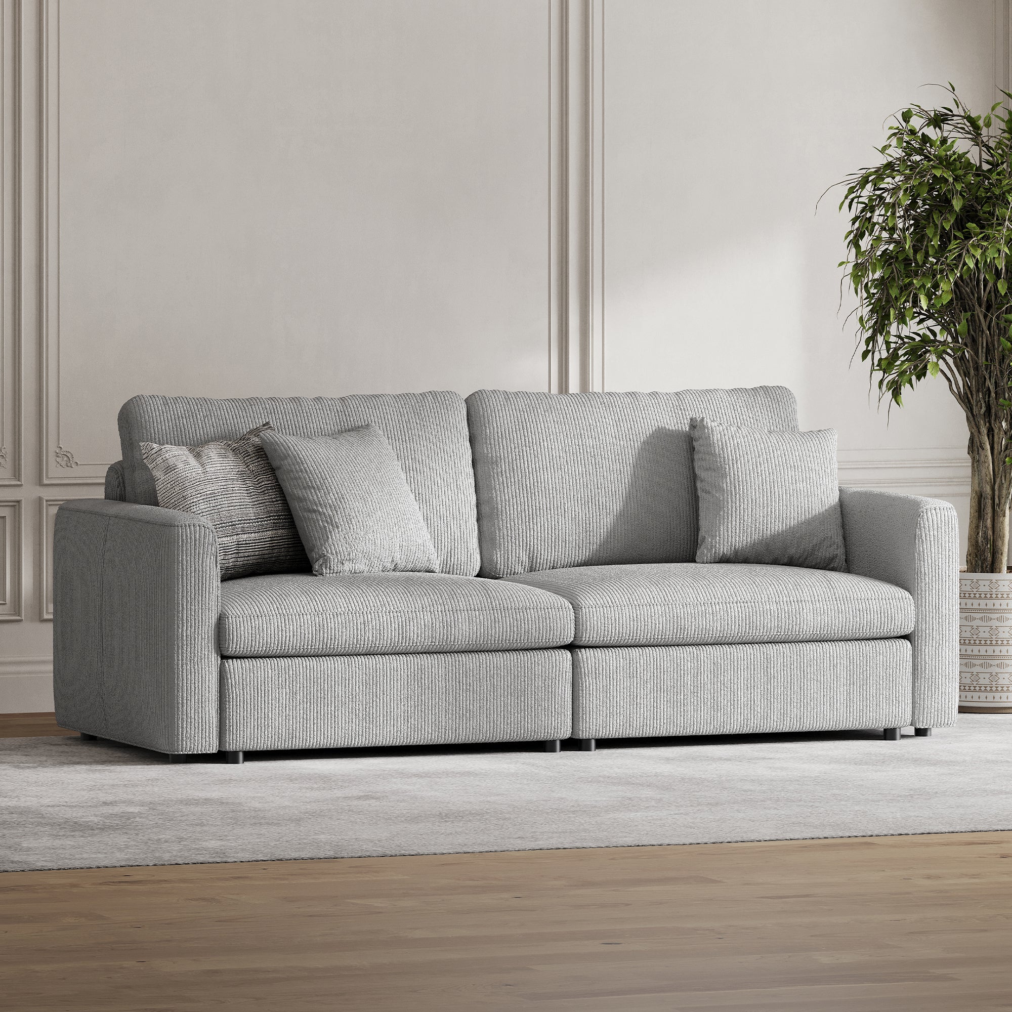 2-Seater Dove Grey Corduroy Modular Sofa with Deep Seat