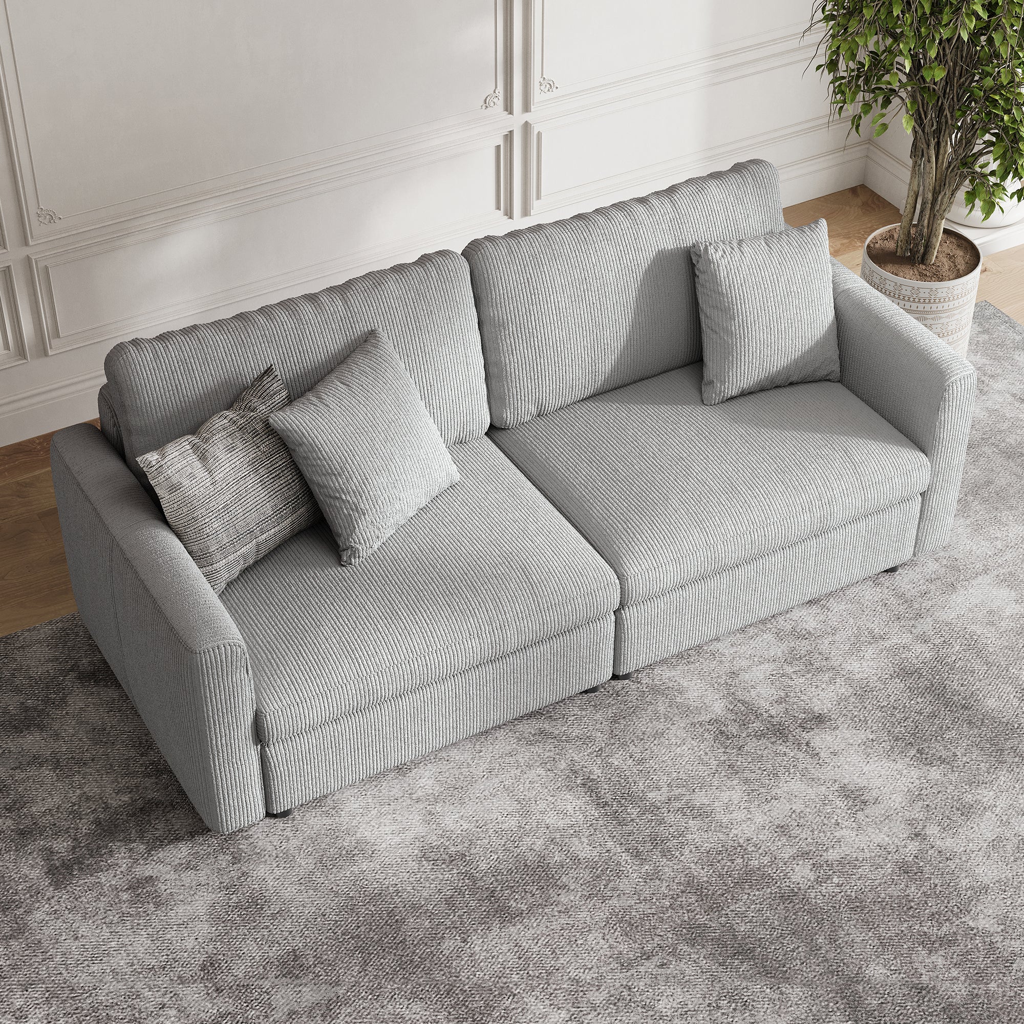 2-Seater Dove Grey Corduroy Modular Sofa with Wide Seat