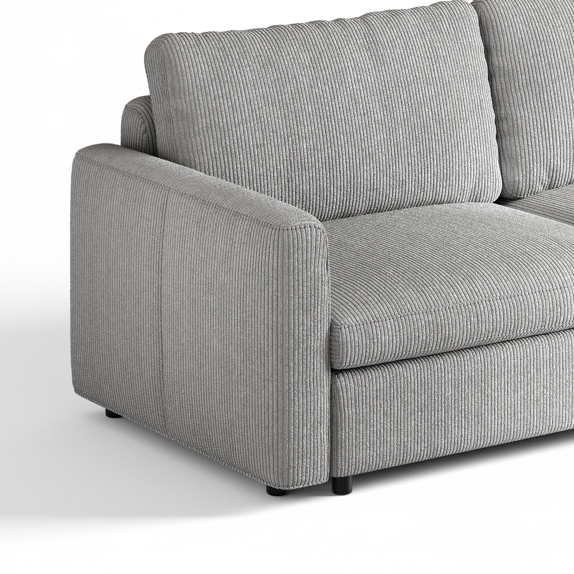 2-Seater Dove Grey Corduroy Modular Sofa with Wide Seat