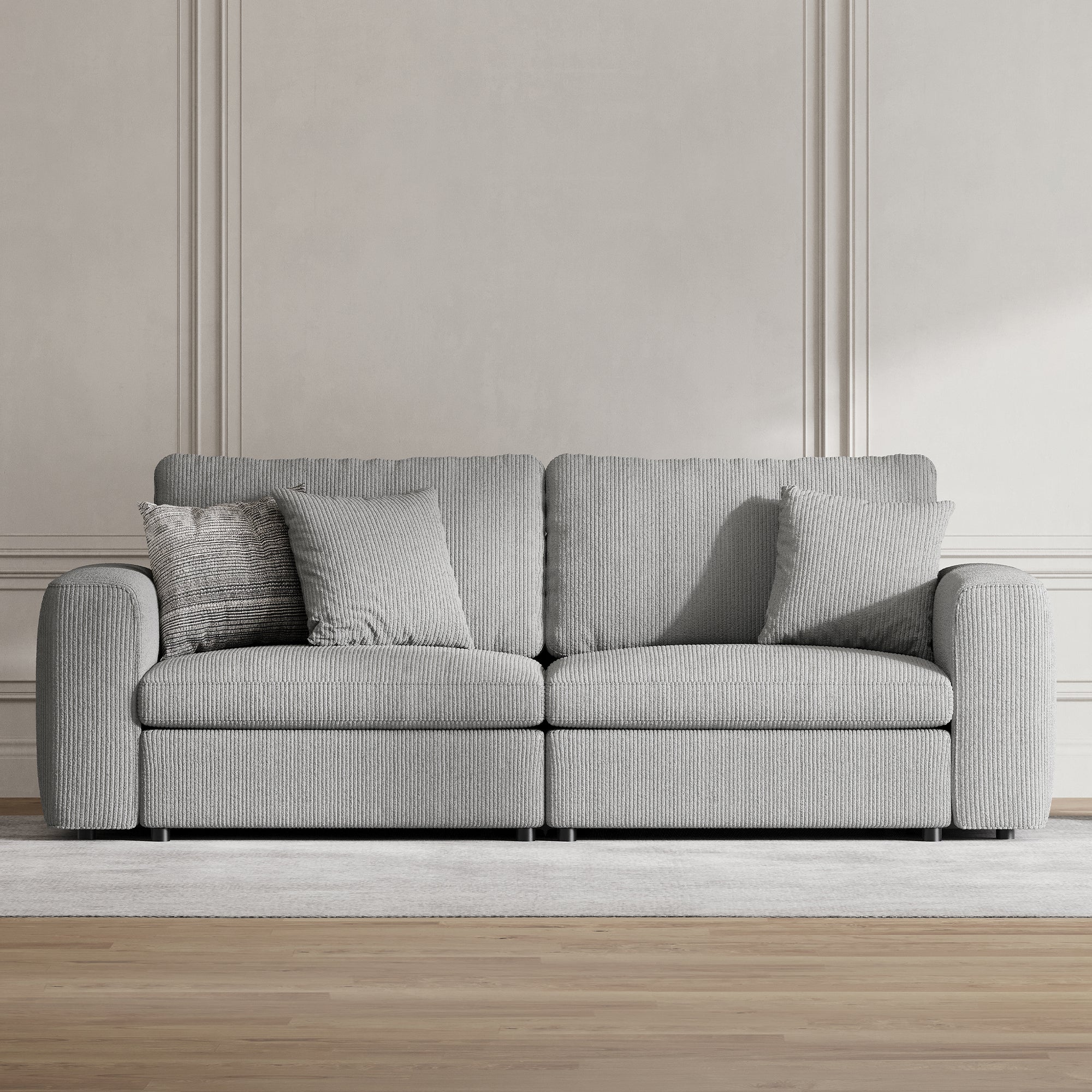 2-Seater Dove Grey Corduroy Modular Sofa with Wide Seat