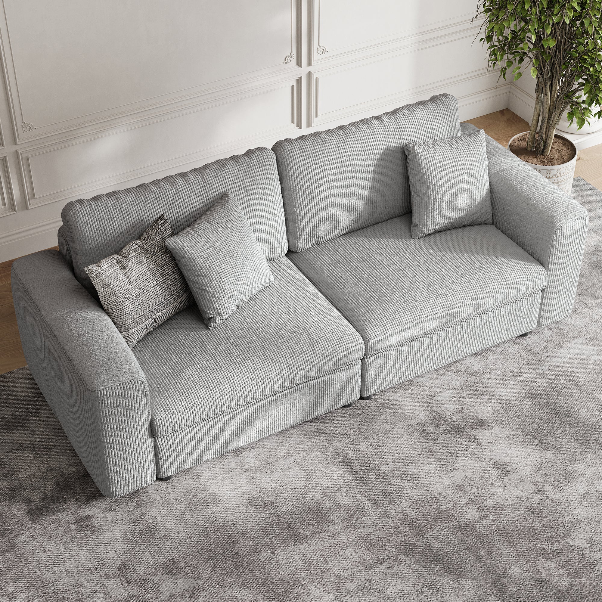 2-Seater Dove Grey Corduroy Modular Sofa with Wide Seat