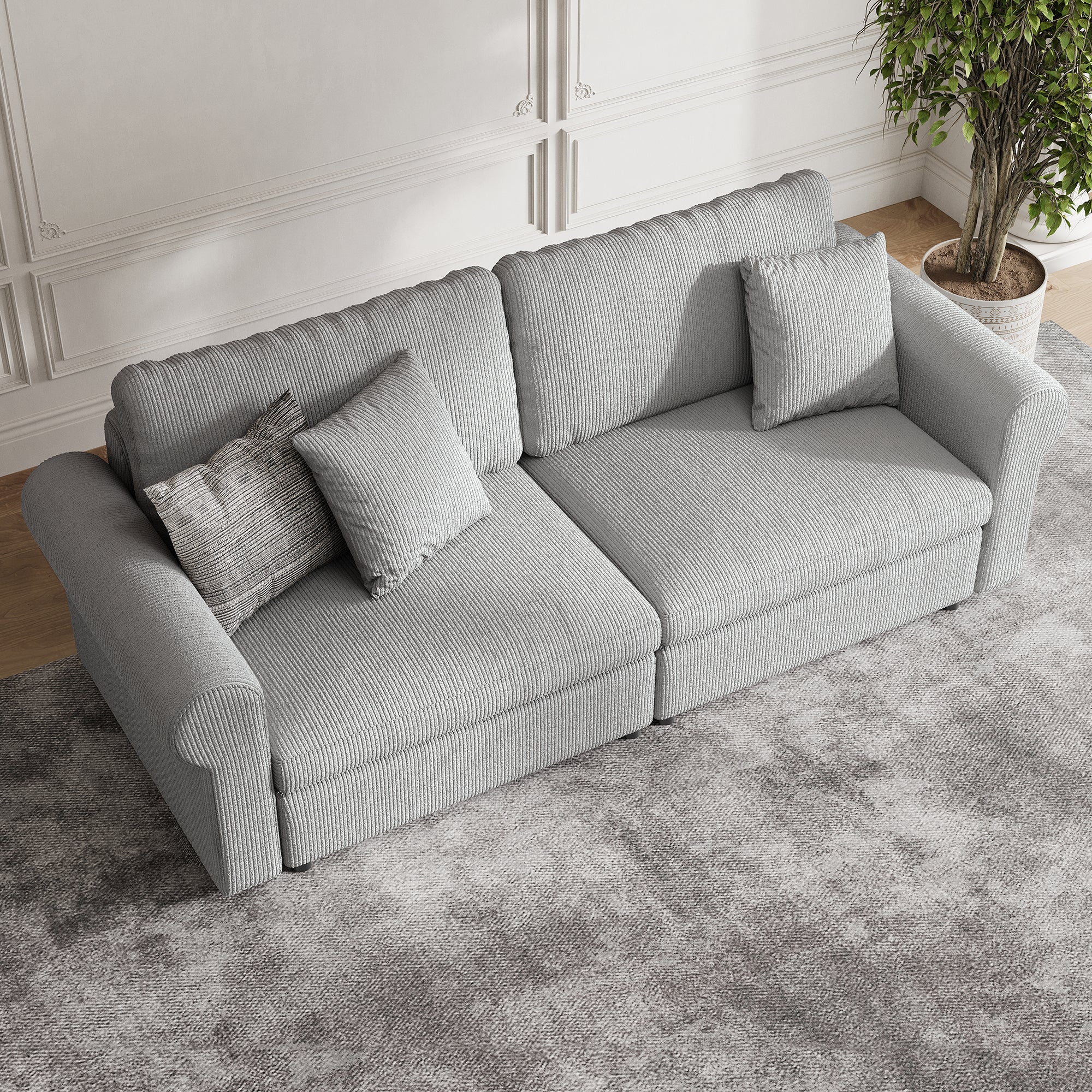 2-Seater Dove Grey Corduroy Modular Sofa with Wide Seat