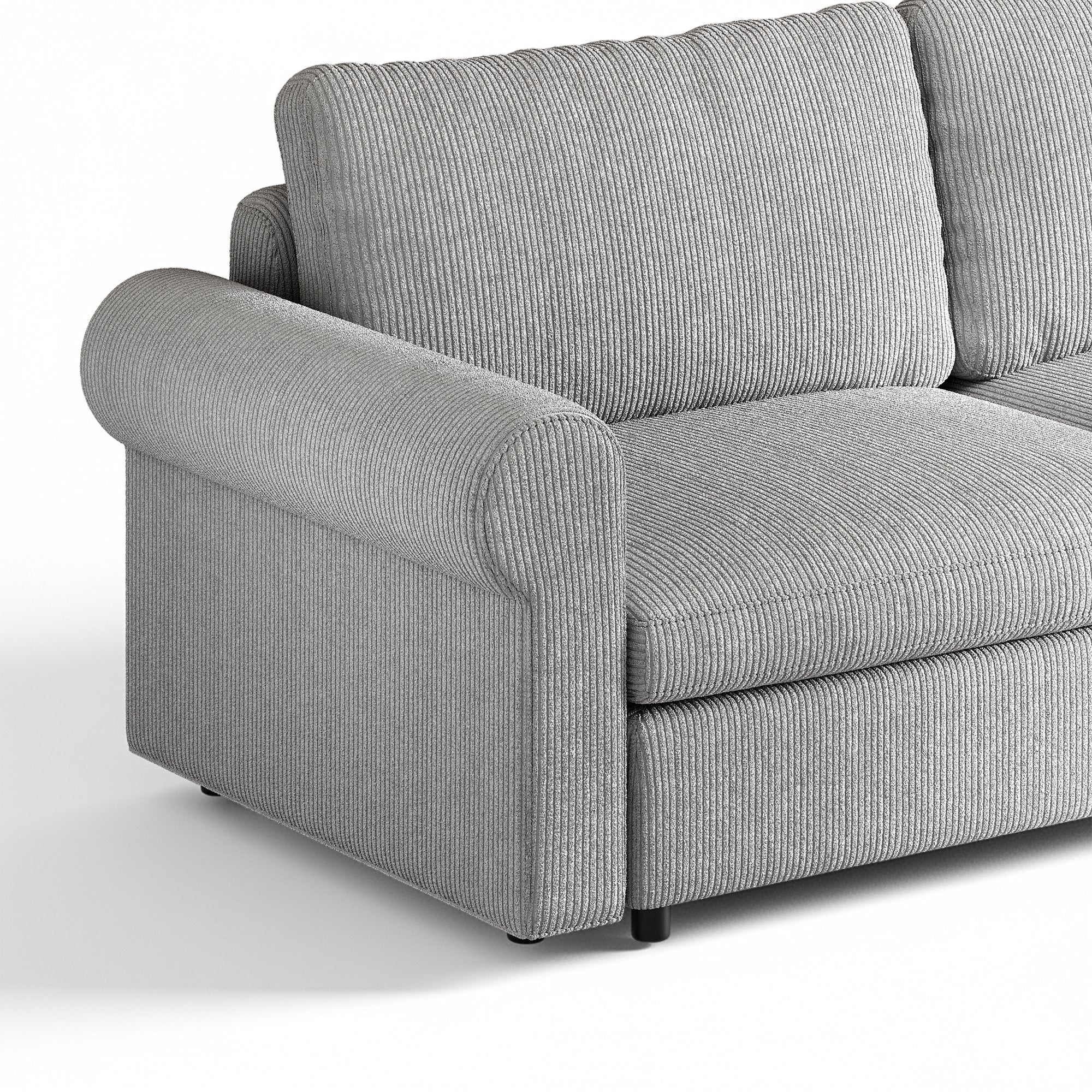 2-Seater Dove Grey Corduroy Modular Sofa with Wide Seat