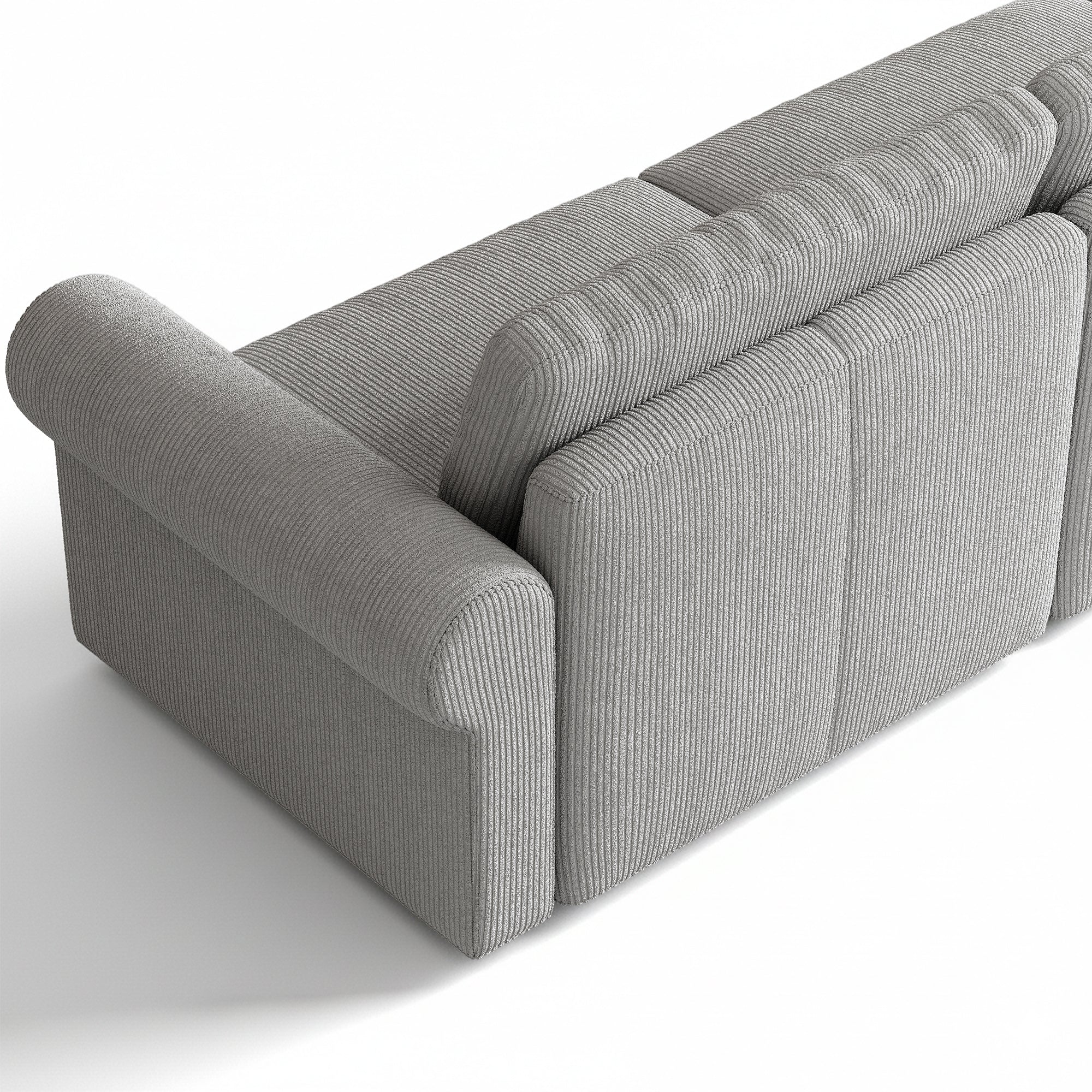 2-Seater Dove Grey Corduroy Modular Sofa with Wide Seat