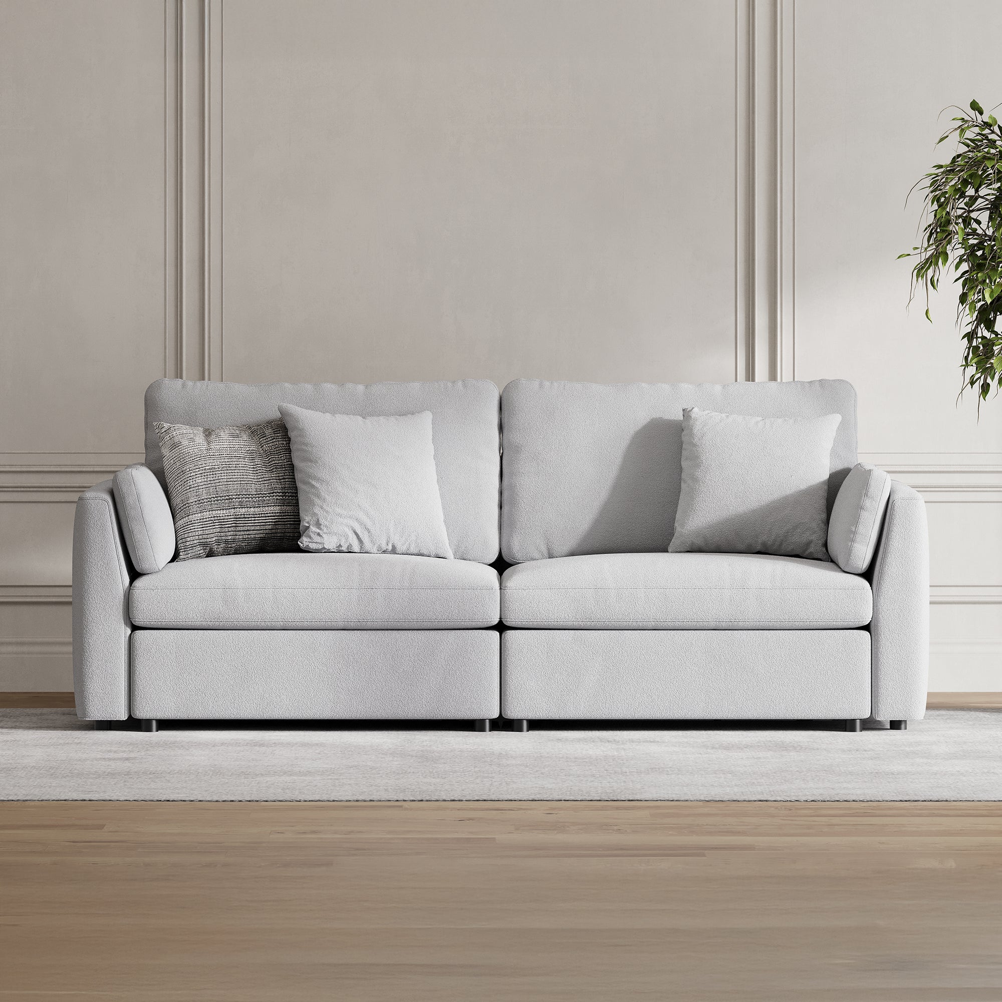 2-Seater Dove Grey Chenille Modular Sofa with Wide Seat