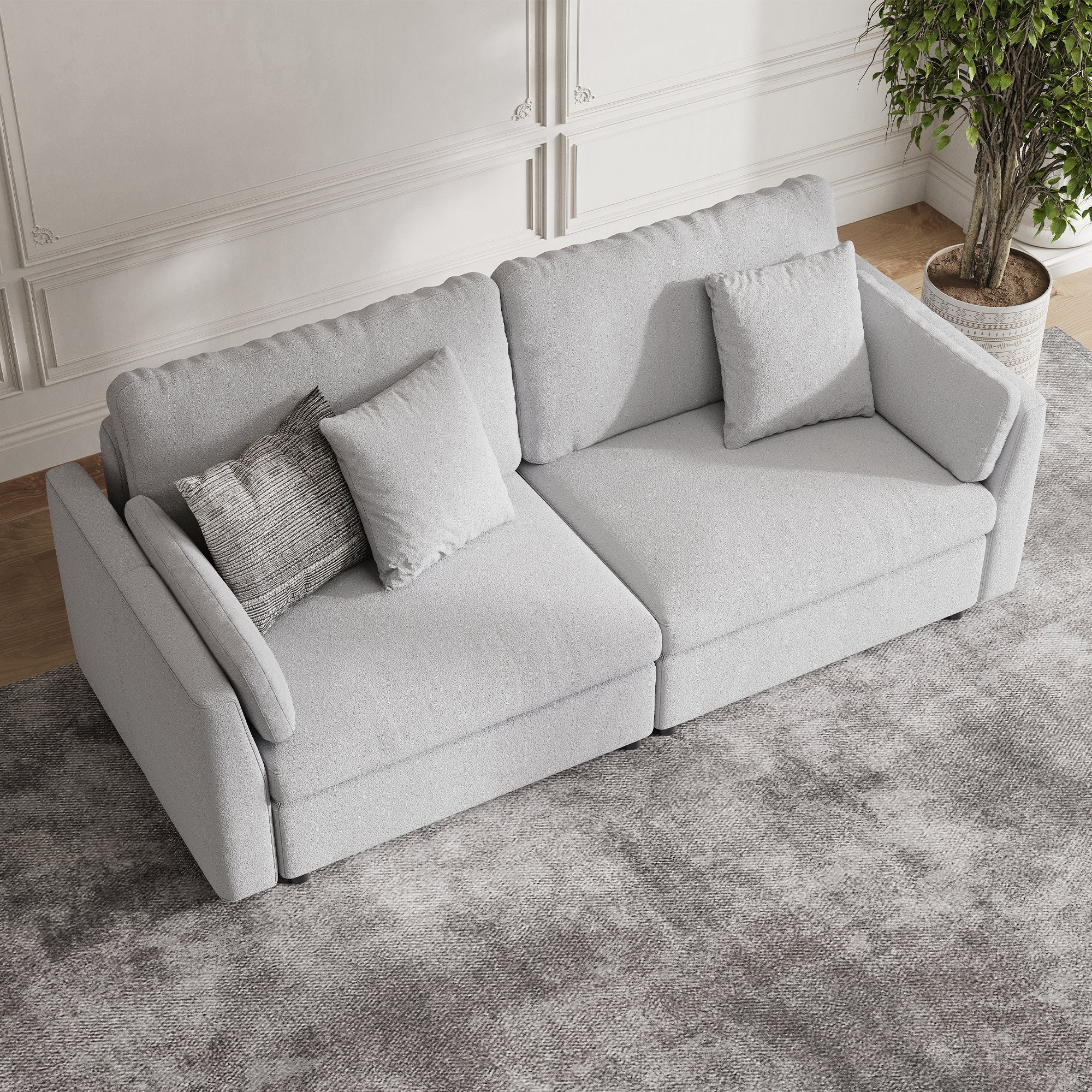 2-Seater Dove Grey Chenille Modular Sofa with Wide Seat
