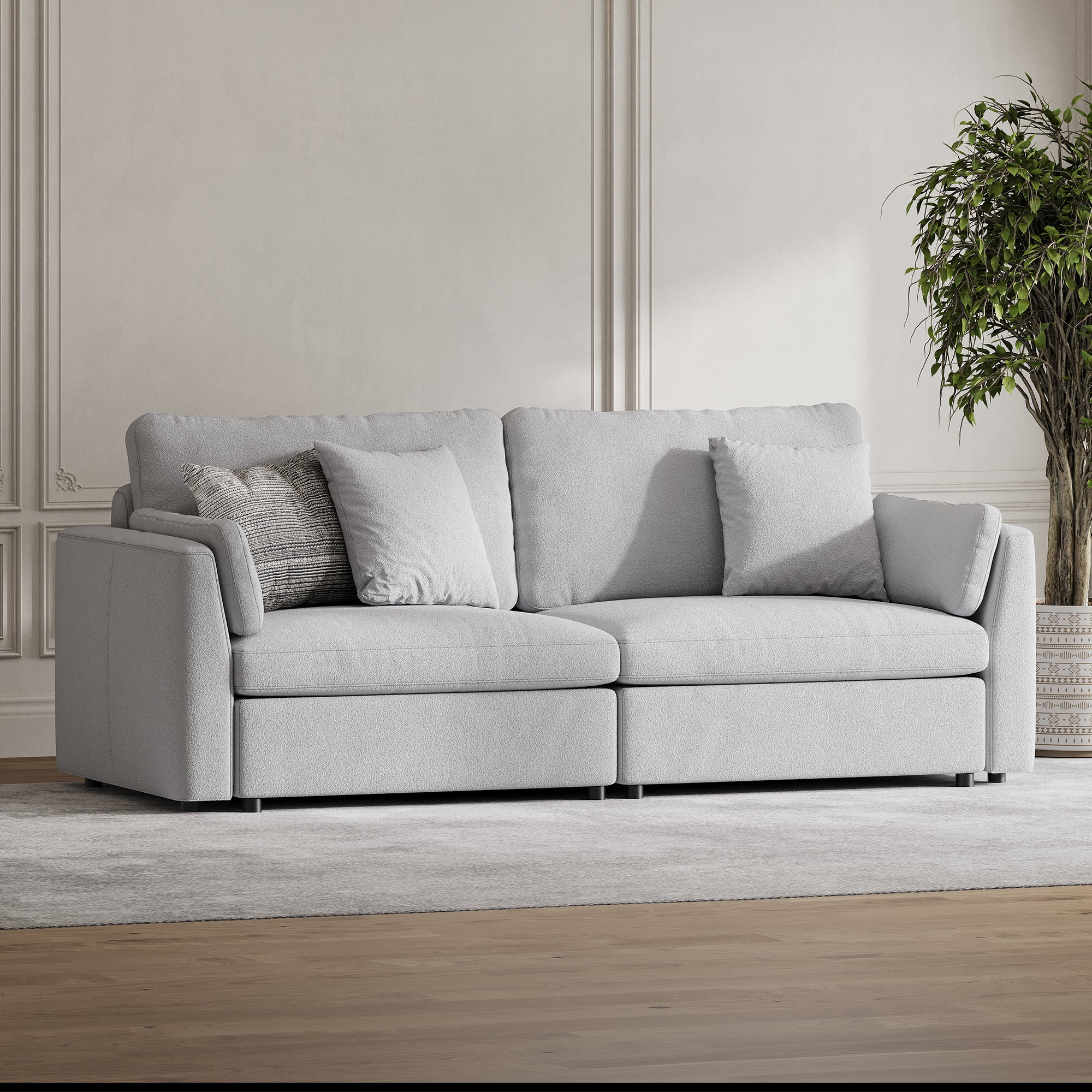 2-Seater Dove Grey Chenille Modular Sofa with Wide Seat