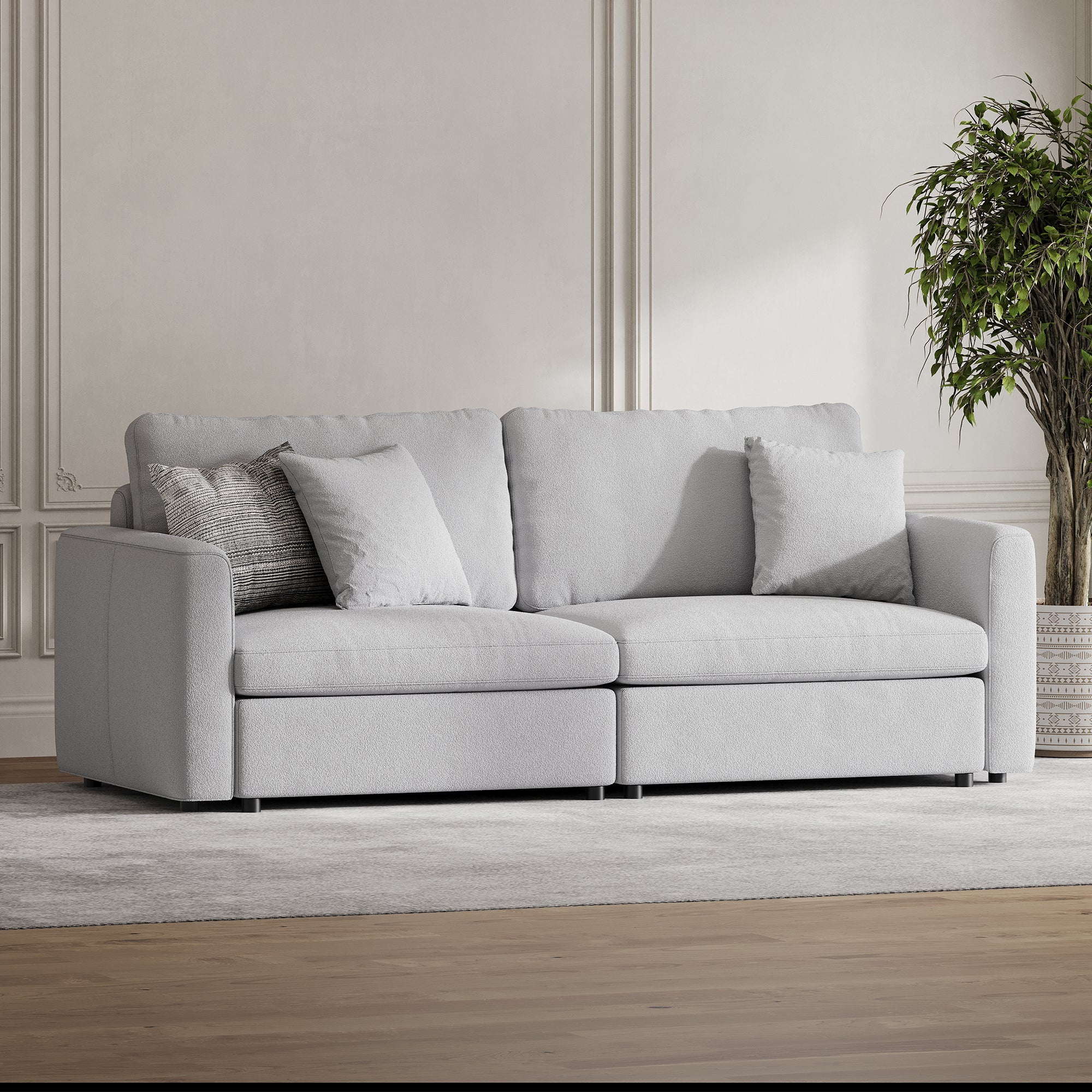 2-Seater Dove Grey Chenille Modular Sofa with Deep Seat