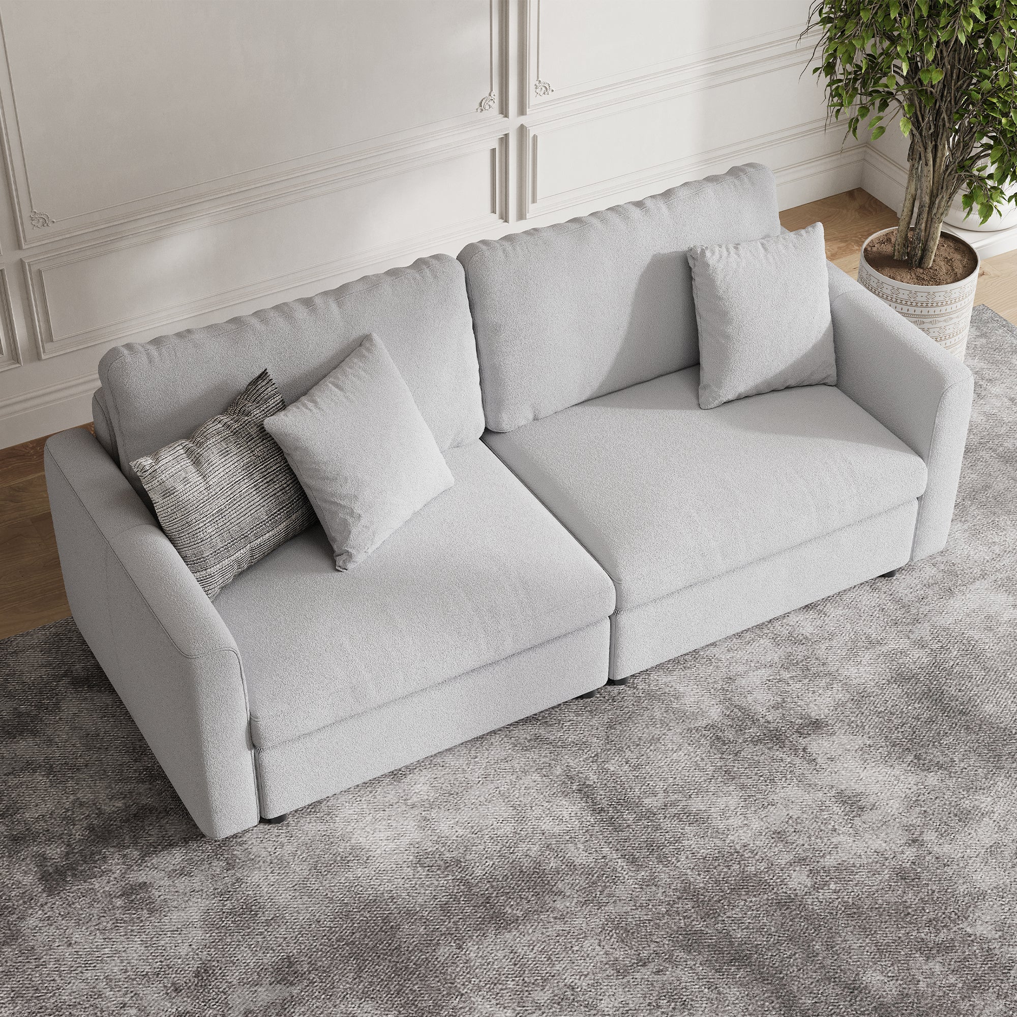 2-Seater Dove Grey Chenille Modular Sofa with Wide Seat