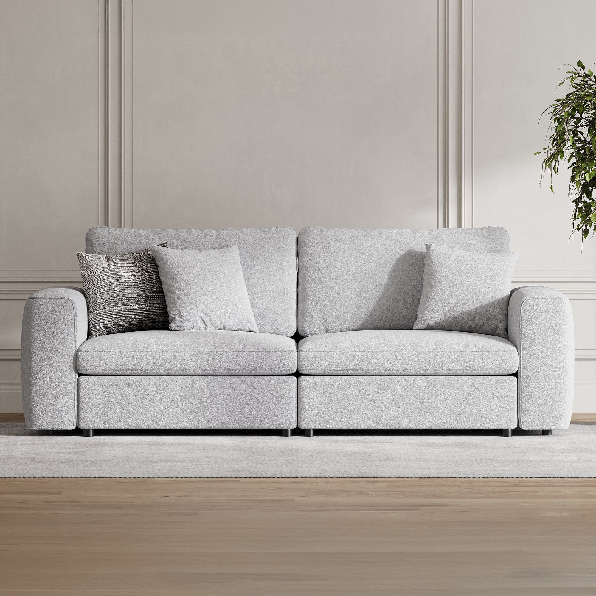 2-Seater Dove Grey Chenille Modular Sofa with Wide Seat