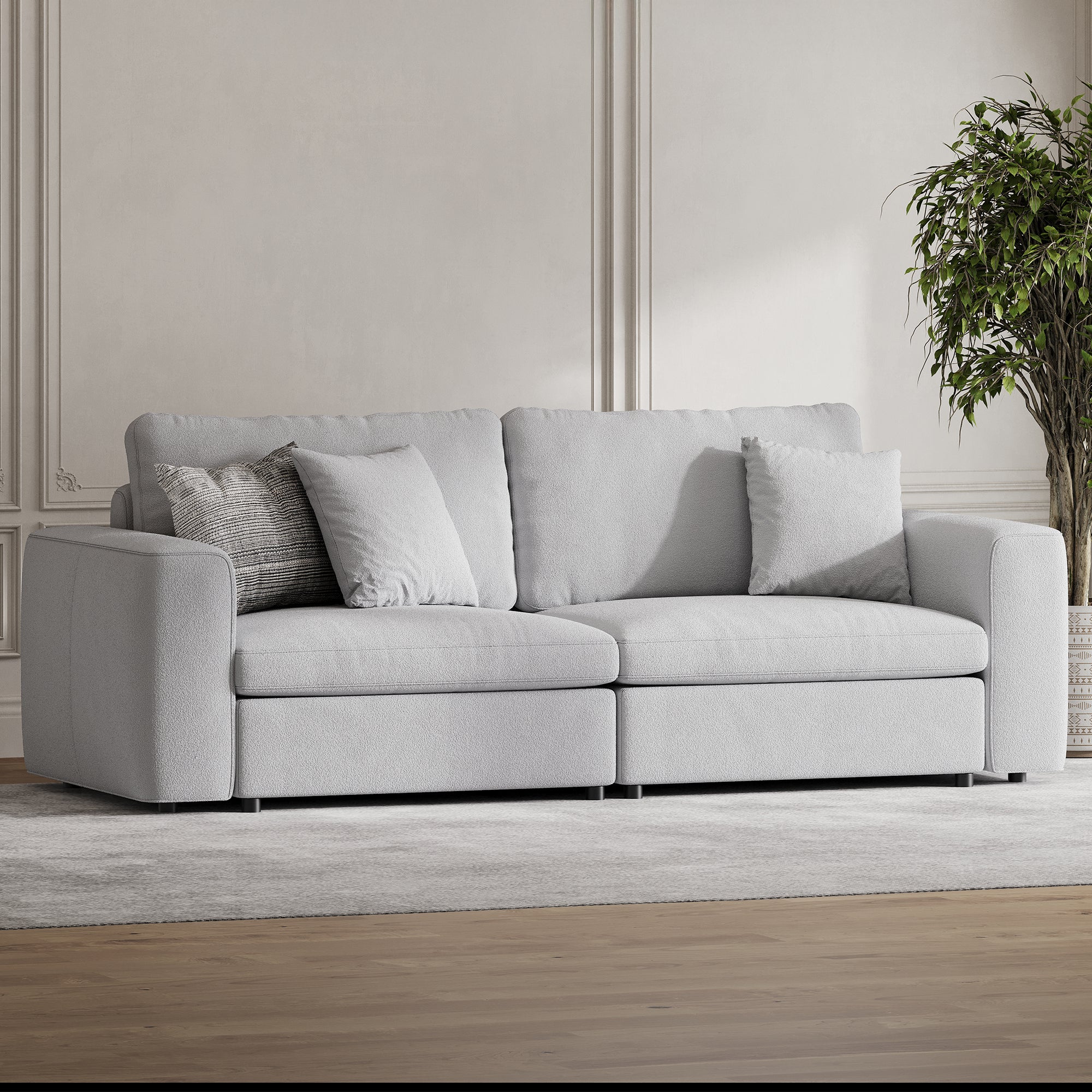 2-Seater Dove Grey Chenille Modular Sofa with Wide Seat