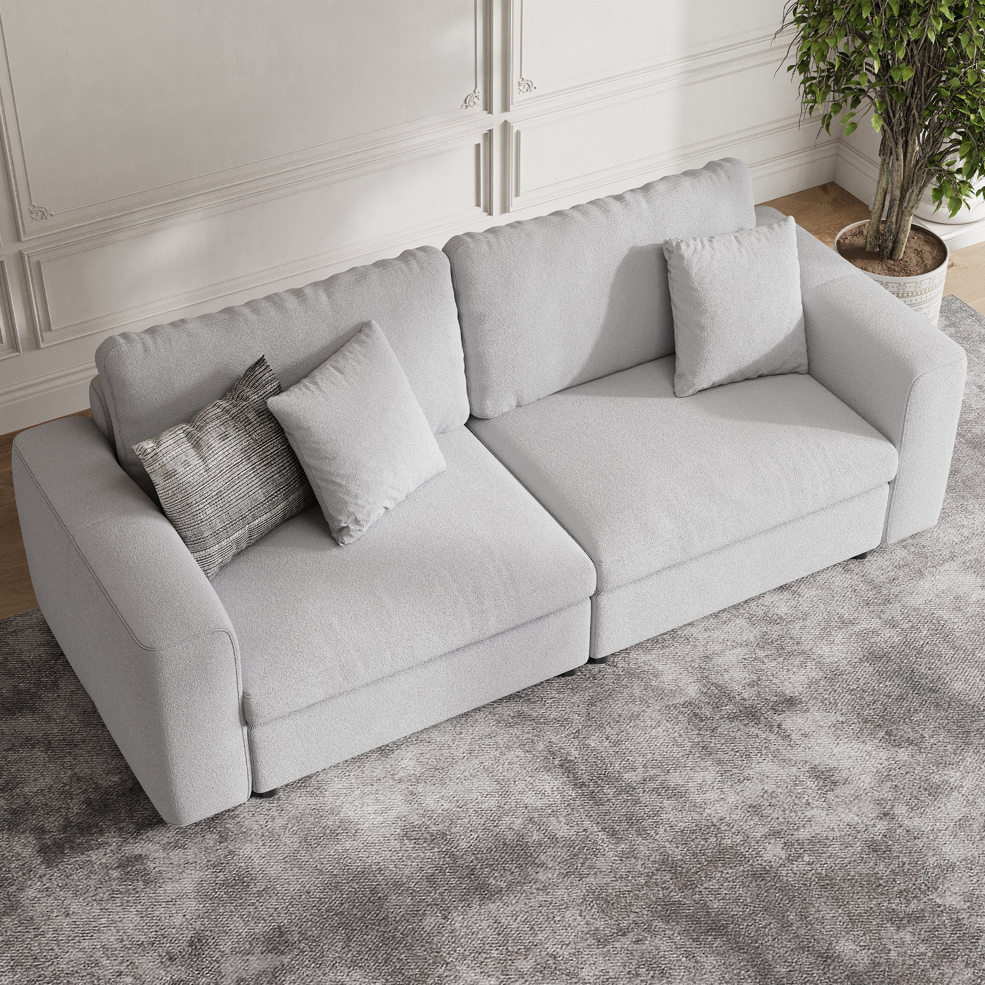 2-Seater Dove Grey Chenille Modular Sofa with Wide Seat