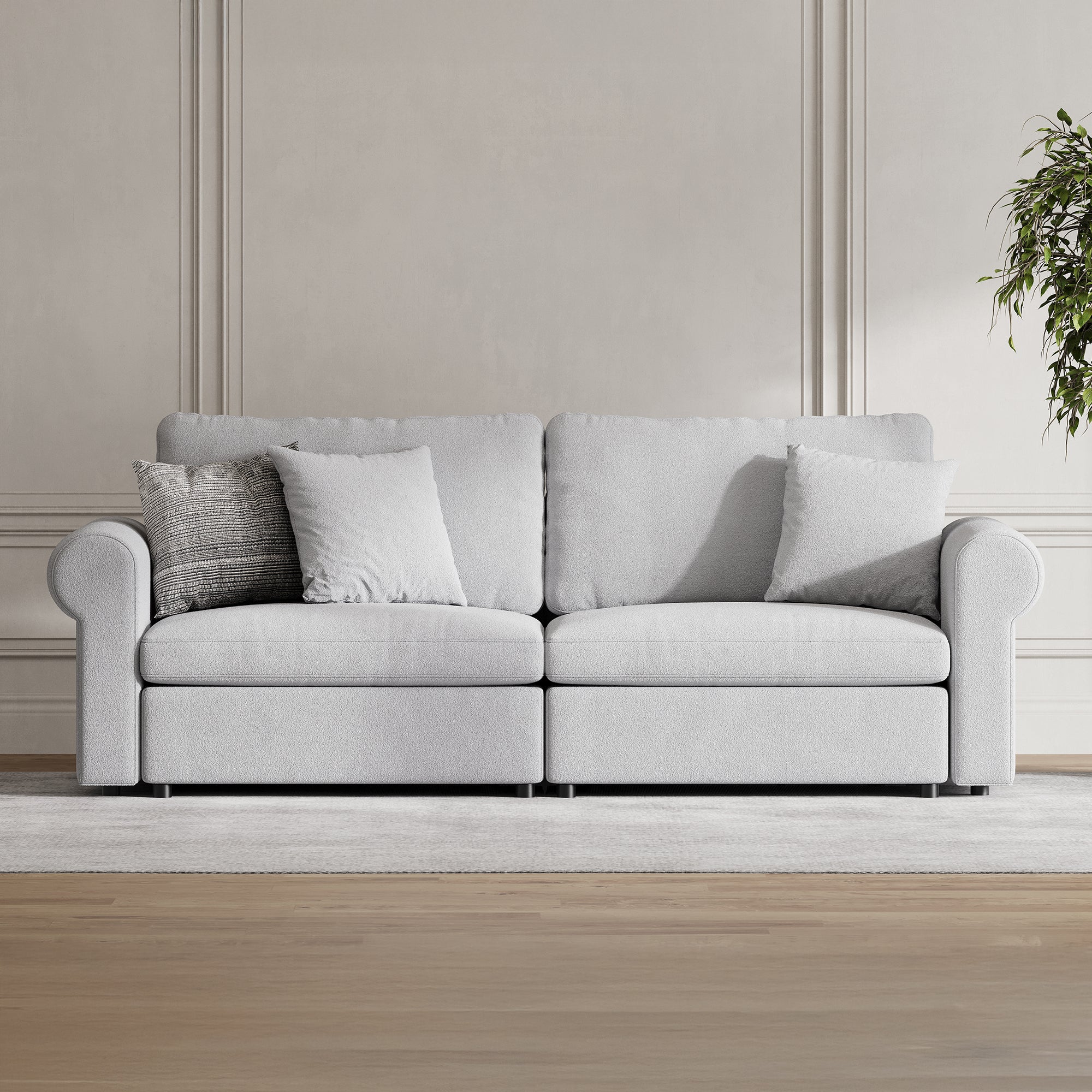 2-Seater Dove Grey Chenille Modular Sofa with Wide Seat