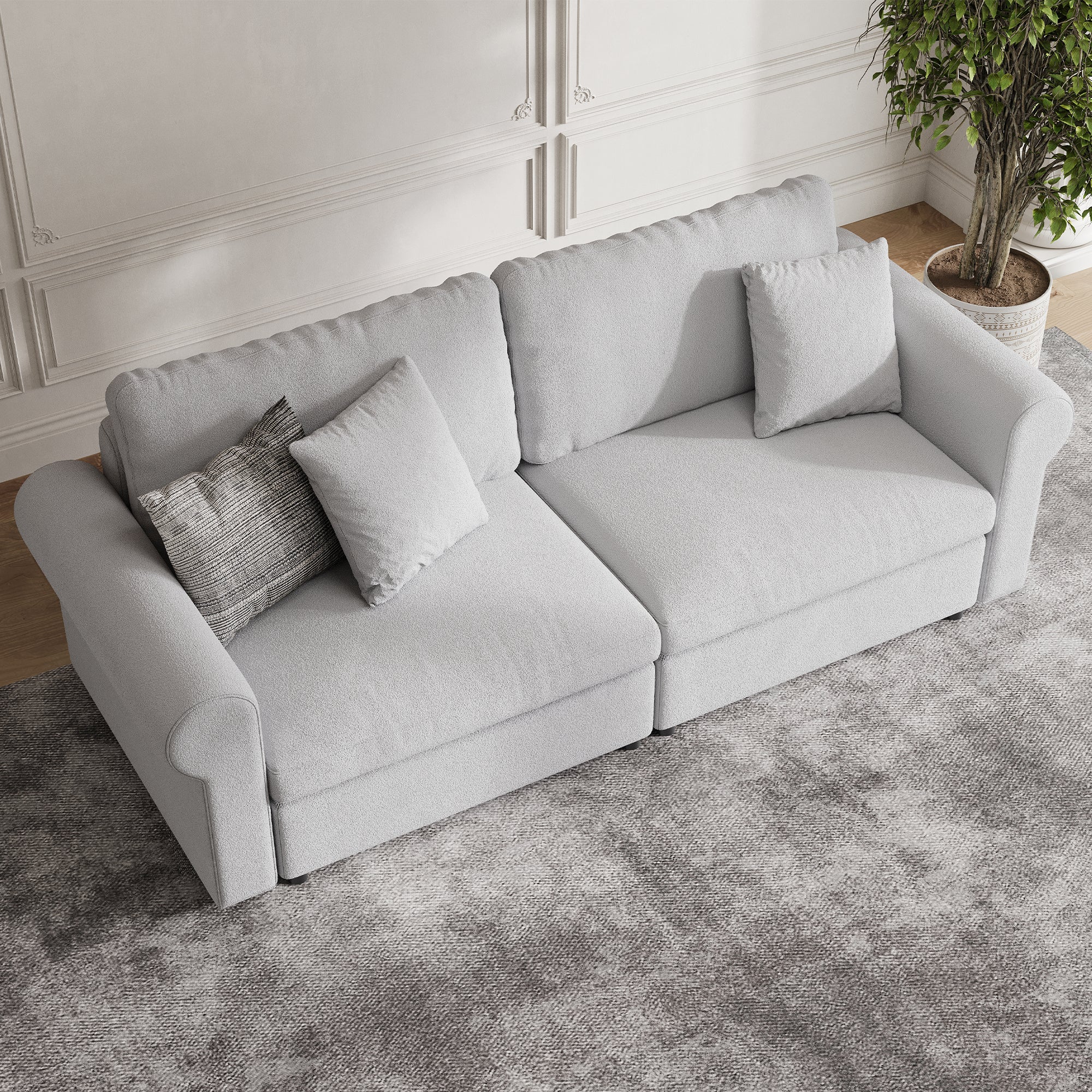 2-Seater Dove Grey Chenille Modular Sofa with Wide Seat