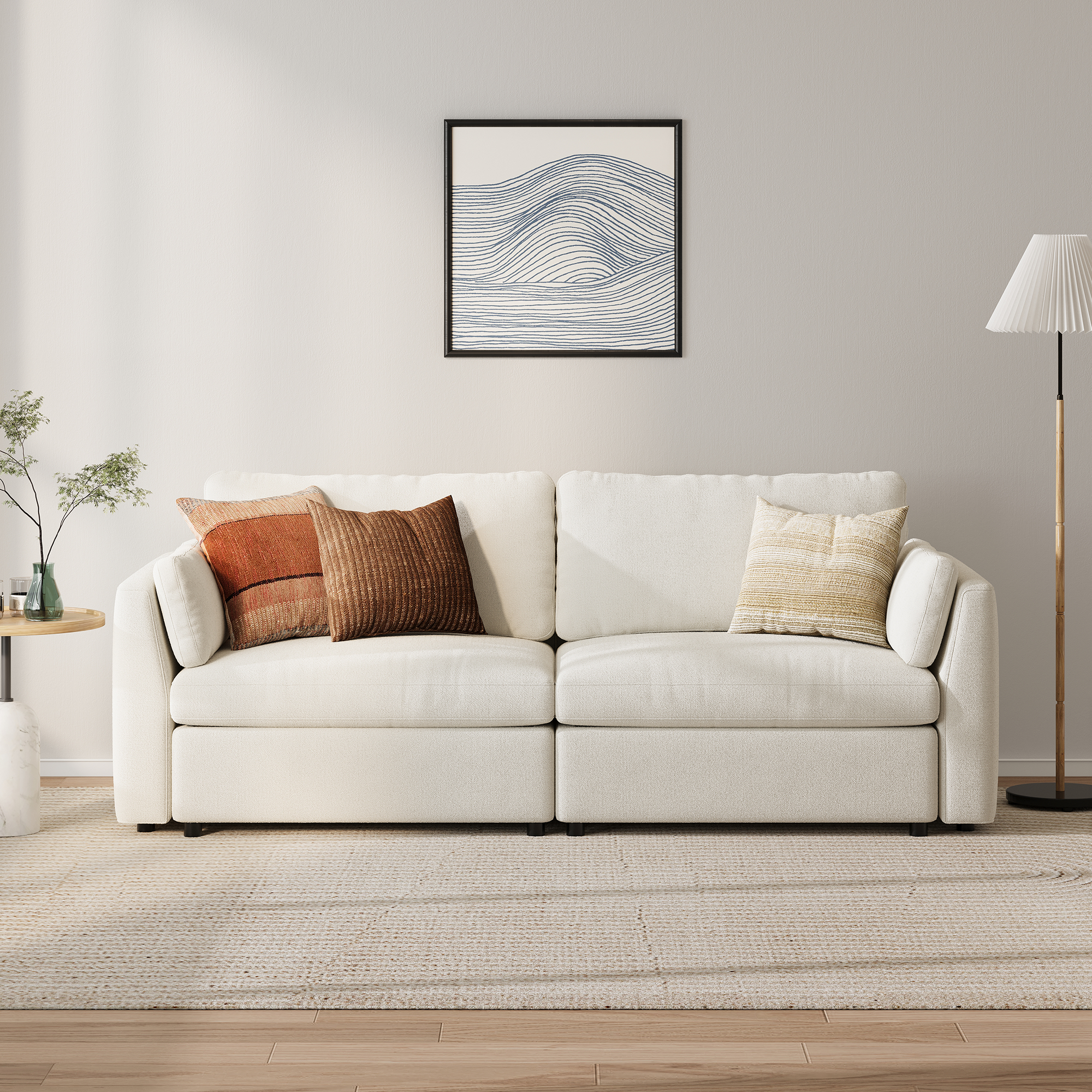 Modular Deep Seat Loveseat in Cream Chenille