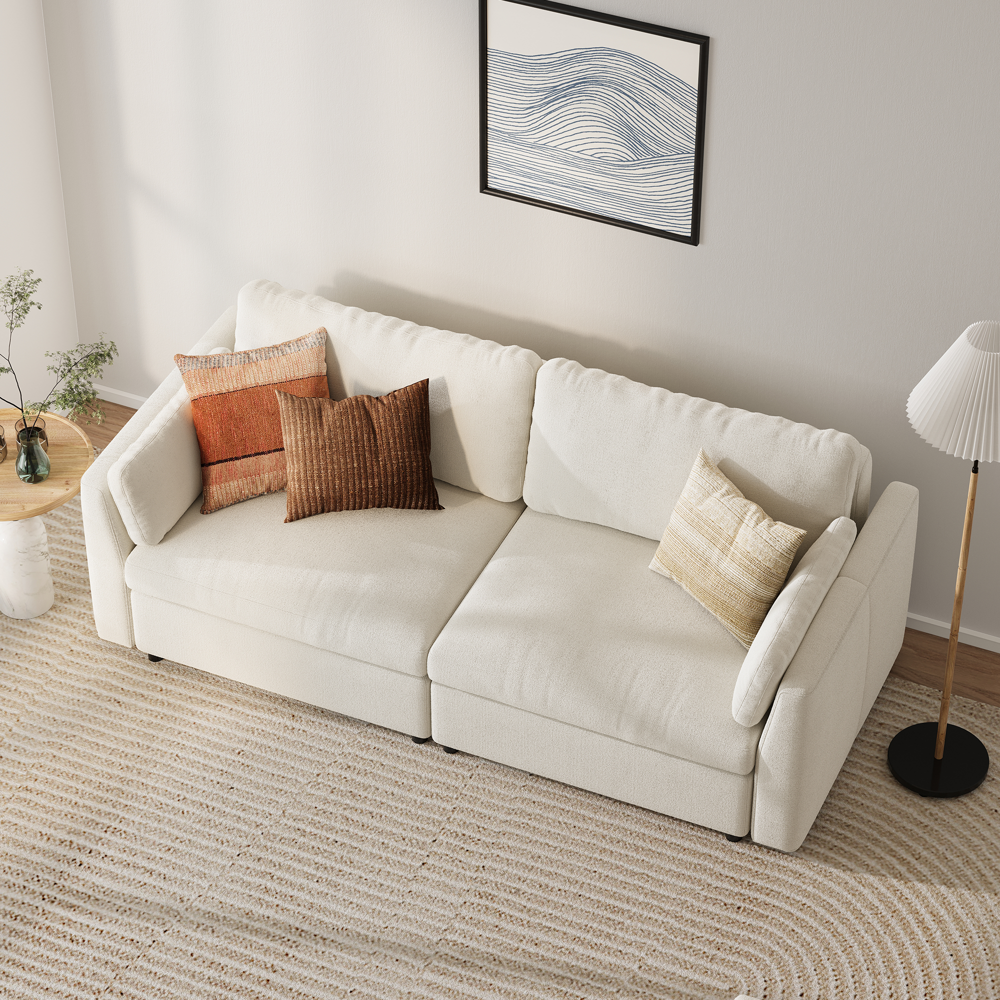 Modular Deep Seat Loveseat in Cream Chenille