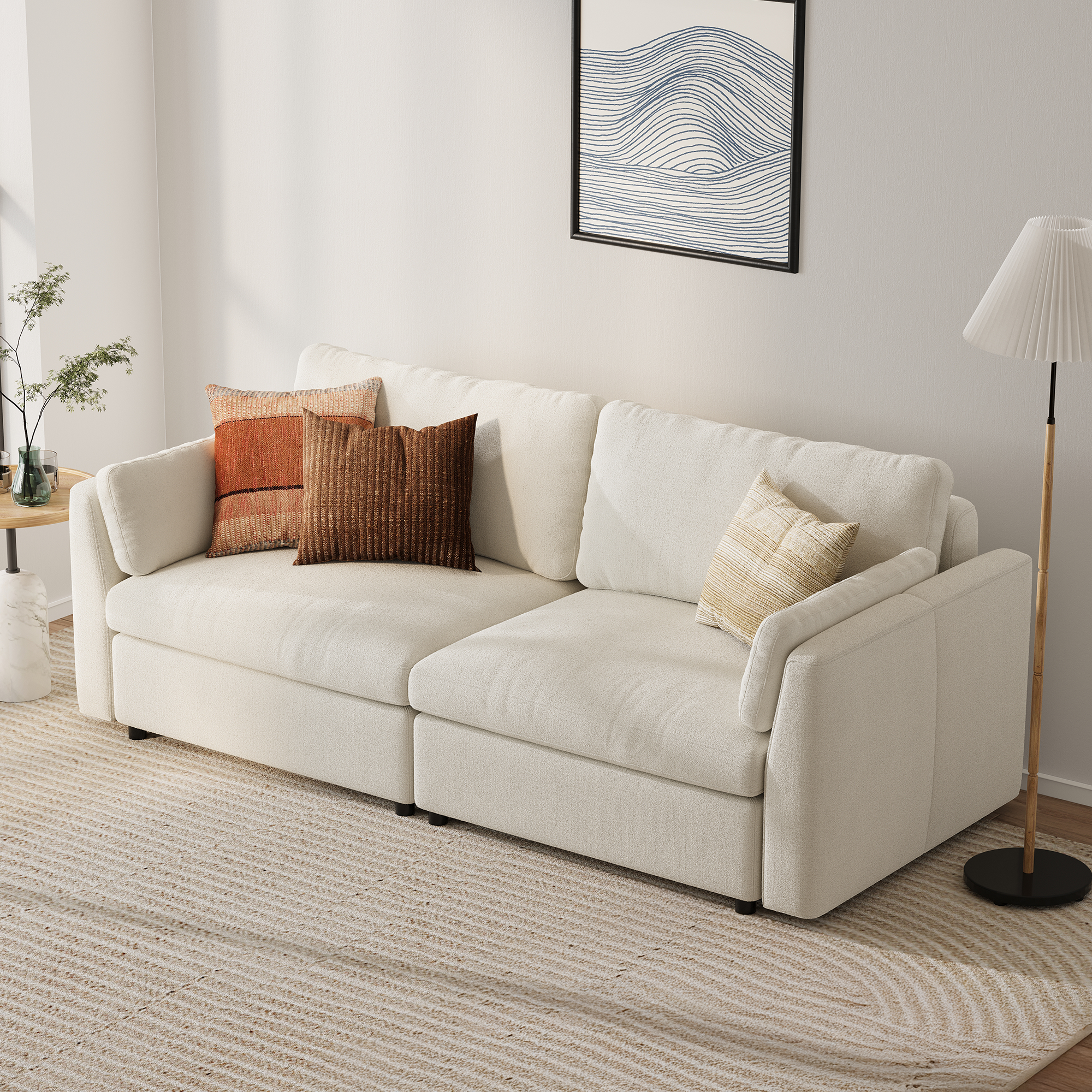 Modular Deep Seat Loveseat in Cream Chenille