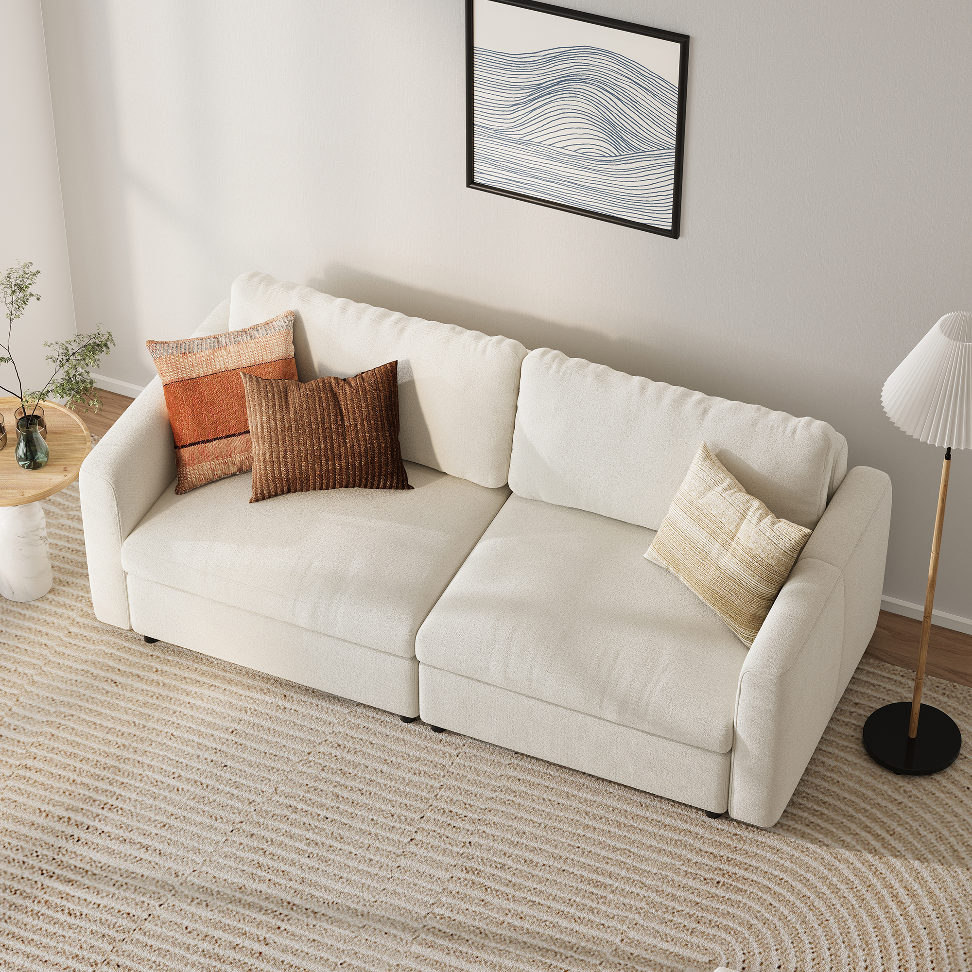 Modular Deep Seat Loveseat in Cream Chenille