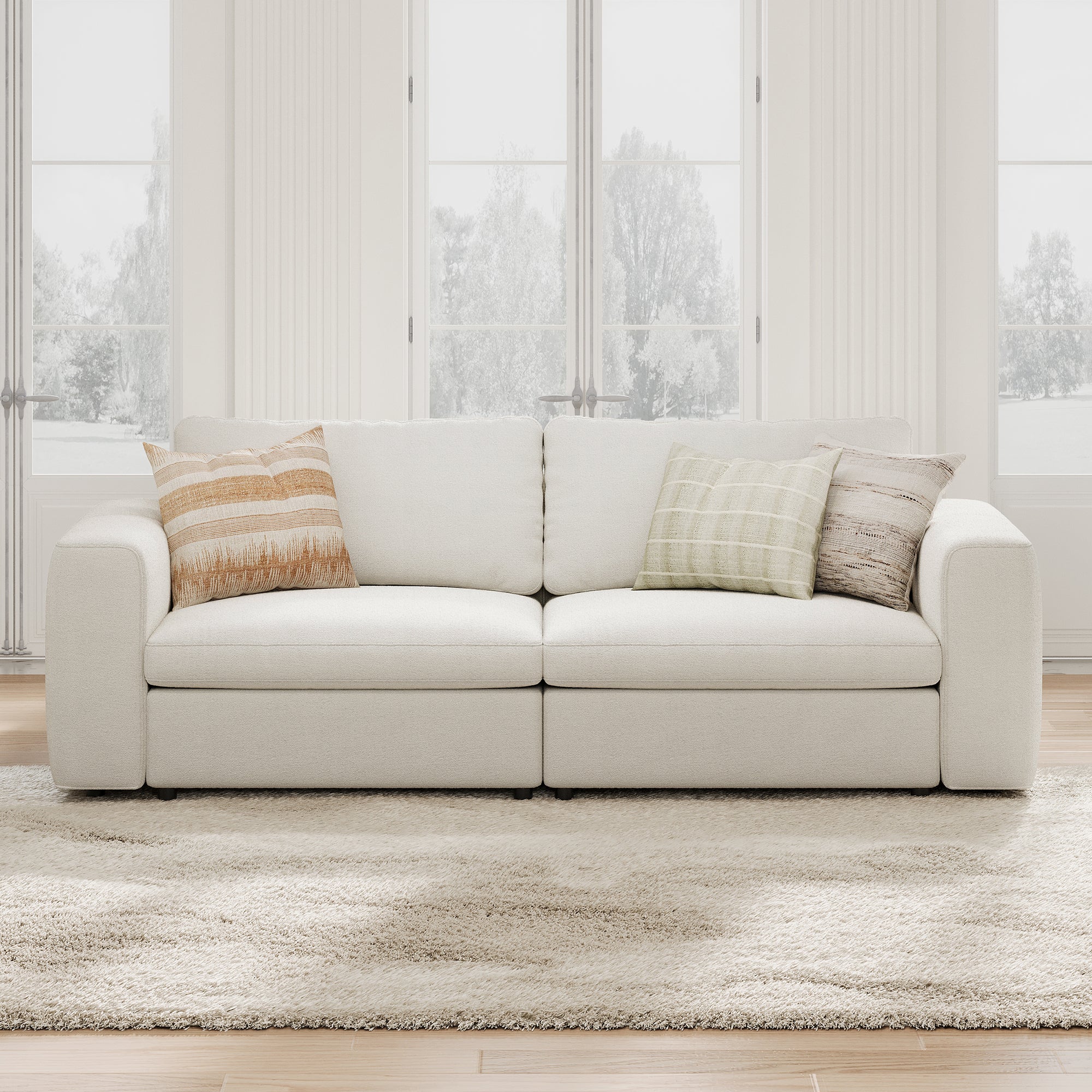 Modular Deep Seat Loveseat in Cream Chenille