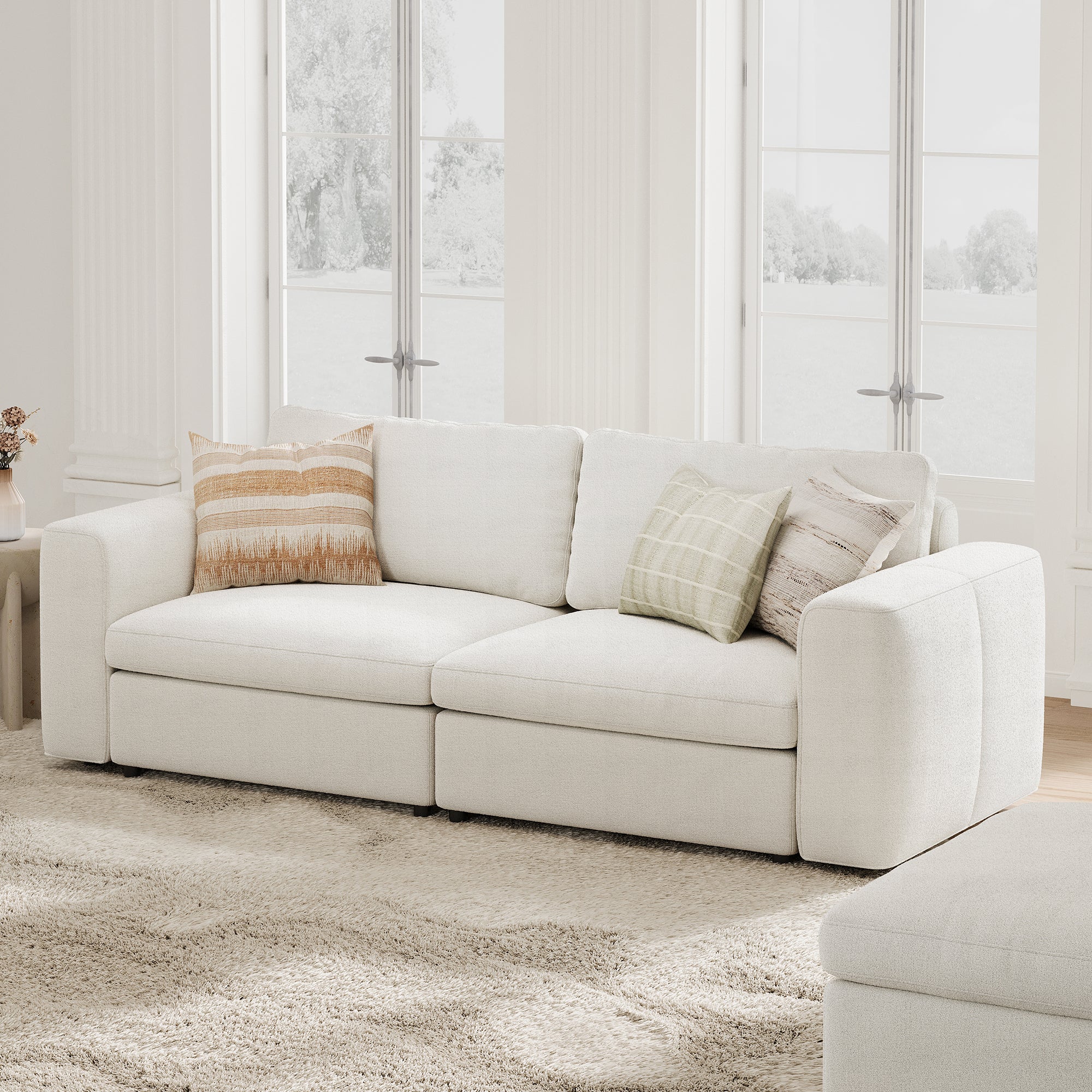 Modular Deep Seat Loveseat in Cream Chenille