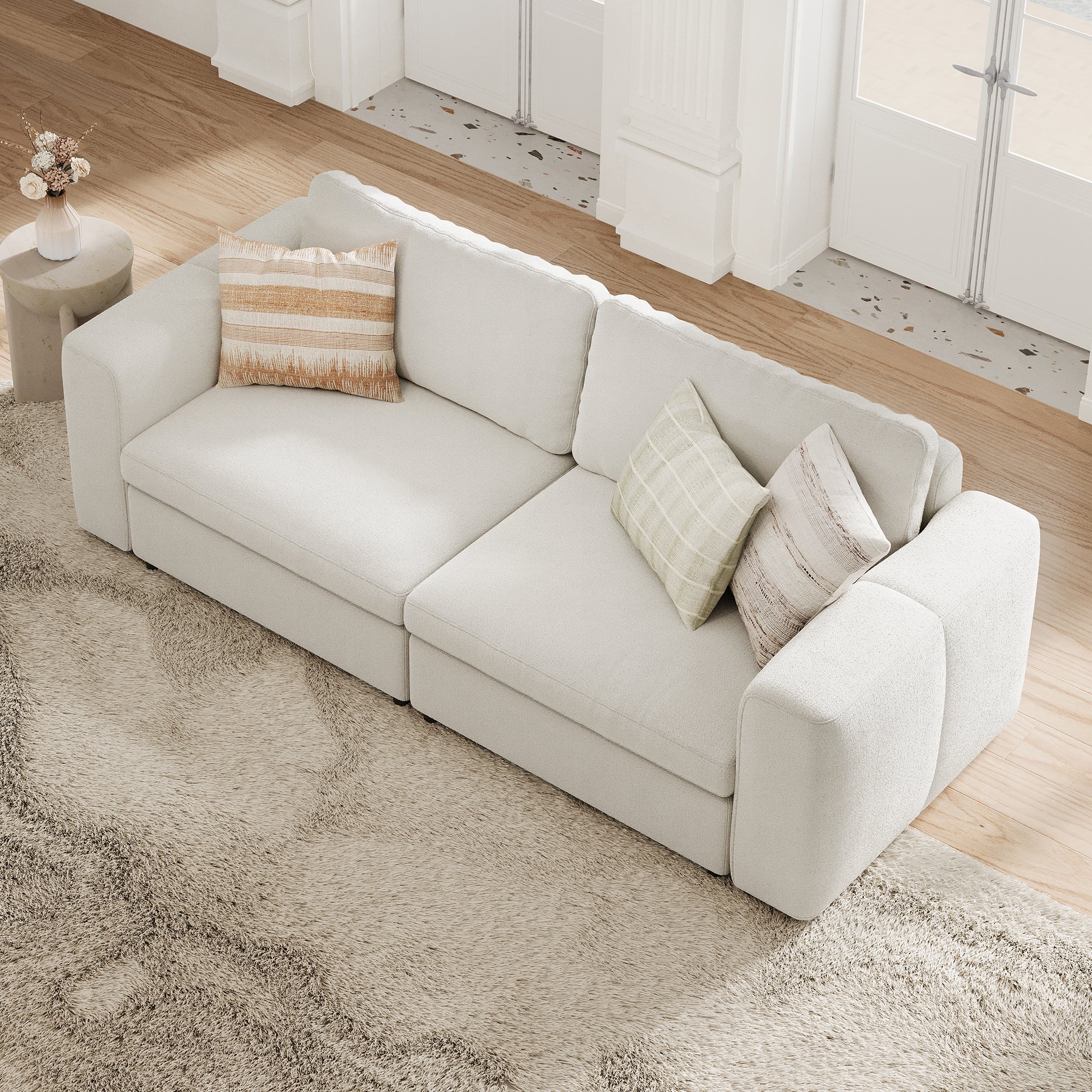 Modular Deep Seat Loveseat in Cream Chenille