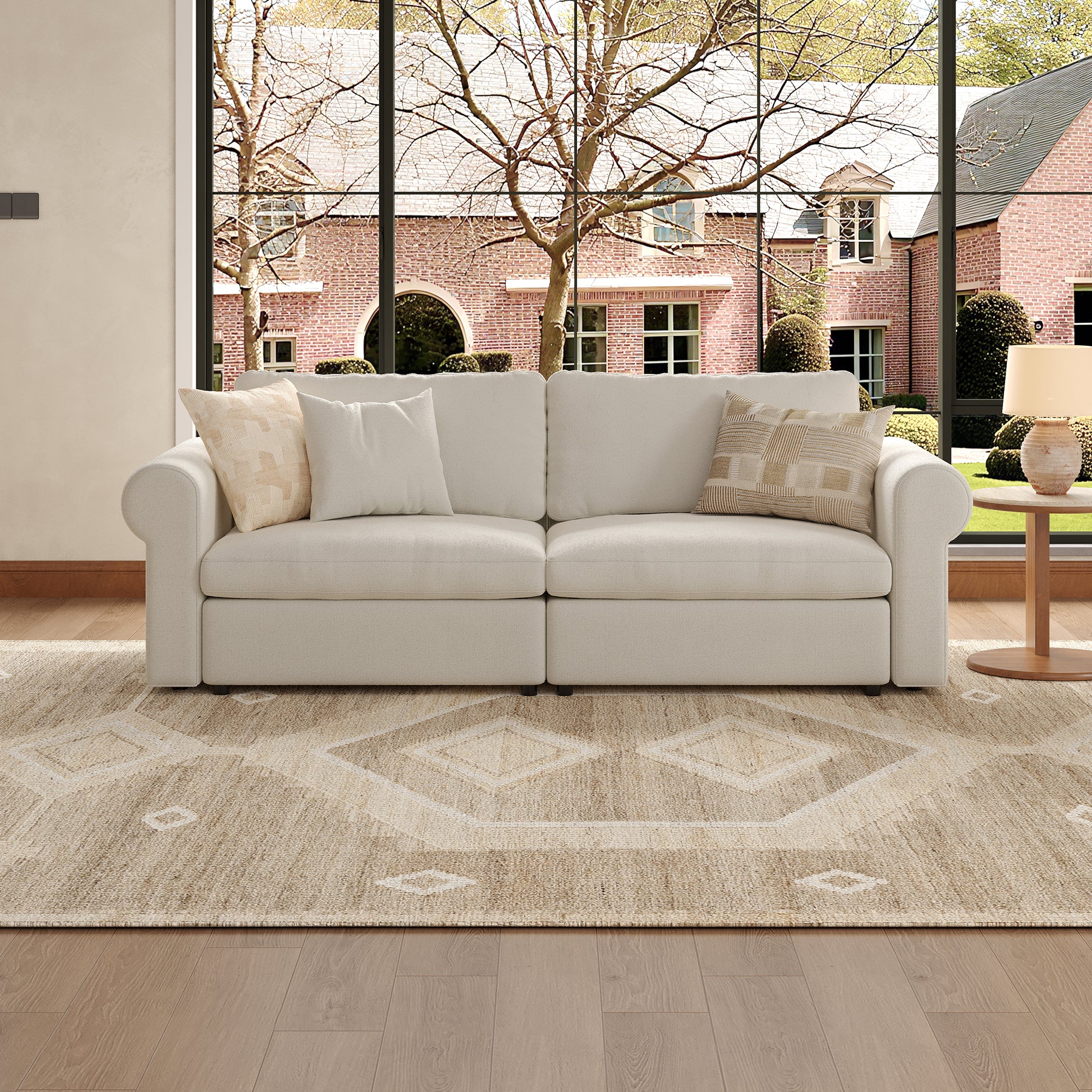 Modular Deep Seat Loveseat in Cream Chenille