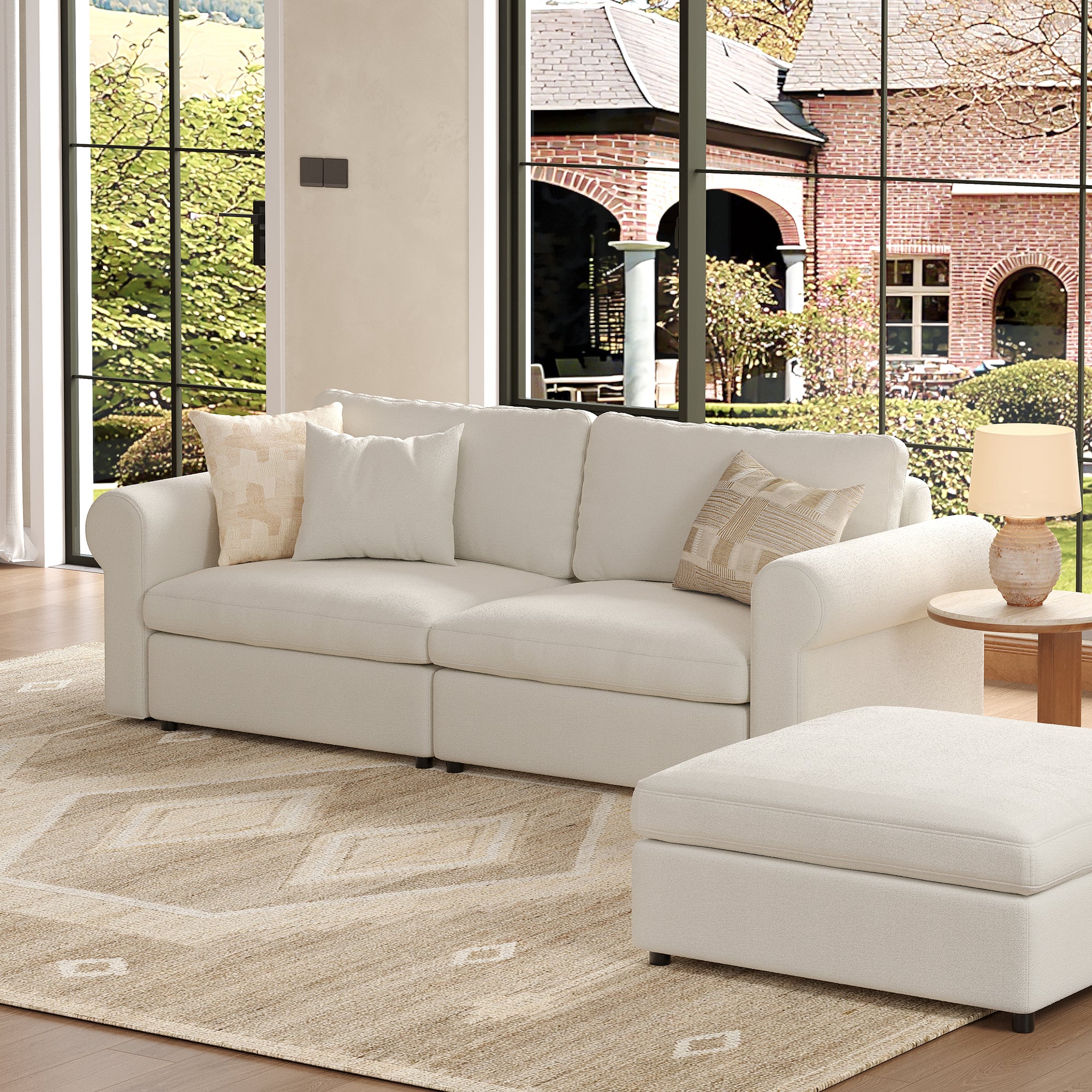 Modular Deep Seat Loveseat in Cream Chenille
