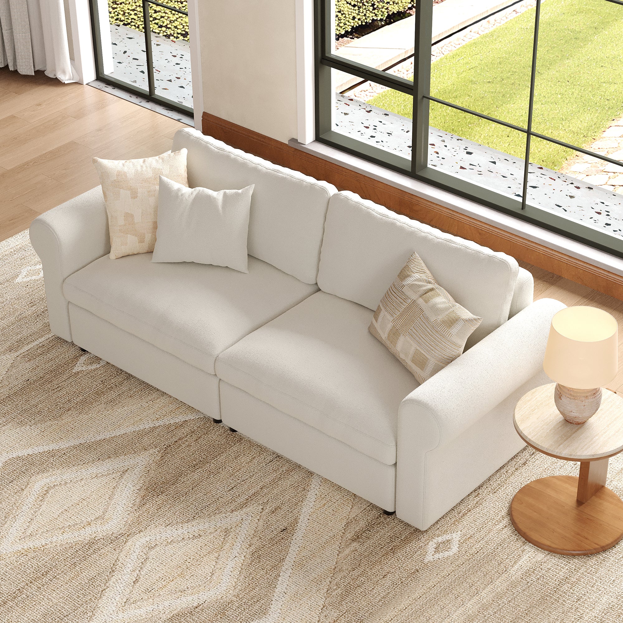 Modular Deep Seat Loveseat in Cream Chenille