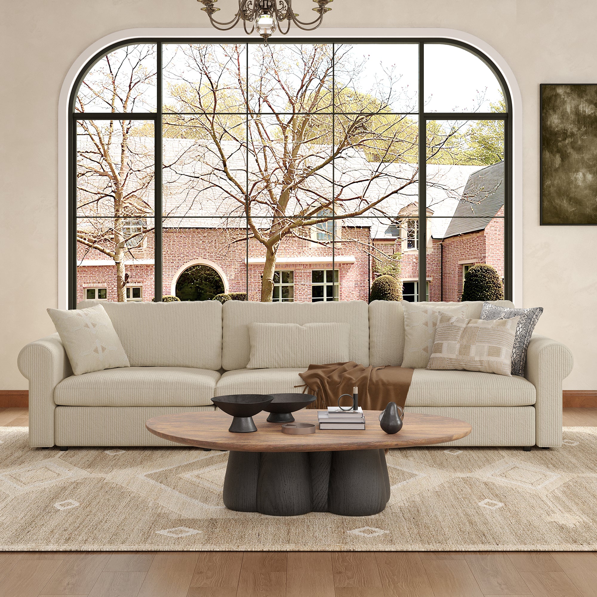 3-Seater Cream Corduroy Modular Sofa with Deep Seat