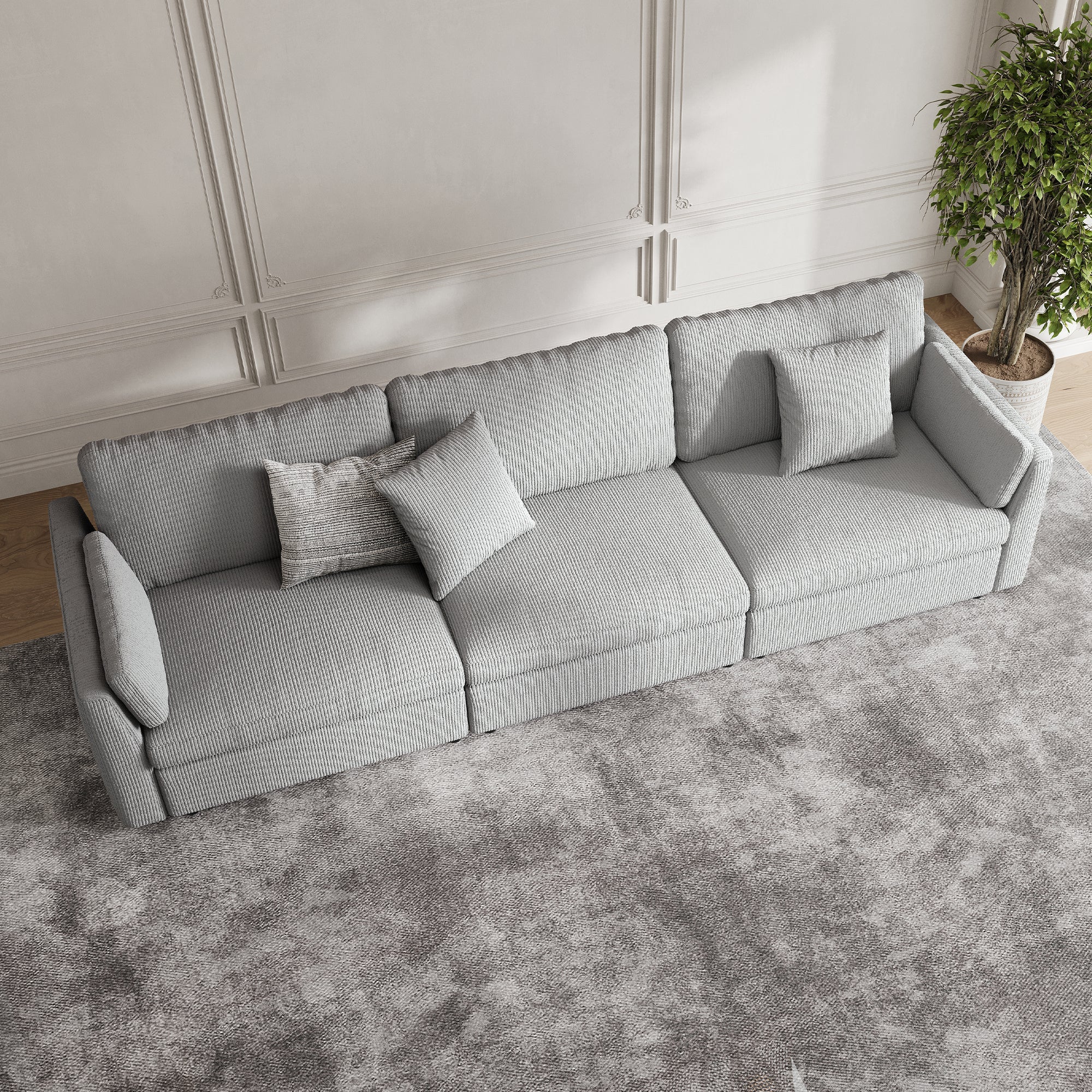 3-Seater Dove Grey Corduroy Modular Sofa with Deep Seat