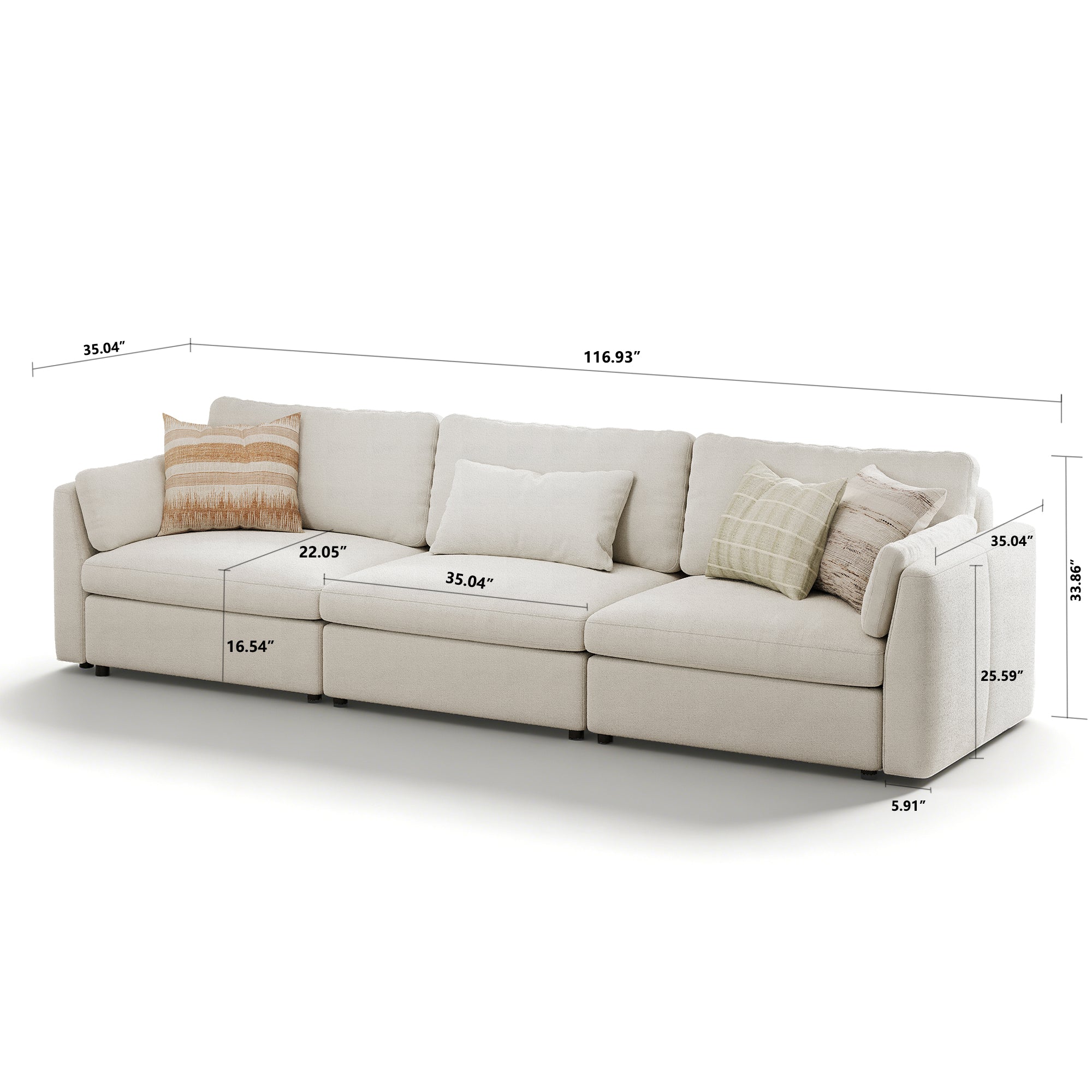 3-Seater Dove Grey Corduroy Modular Sofa with Deep Seat