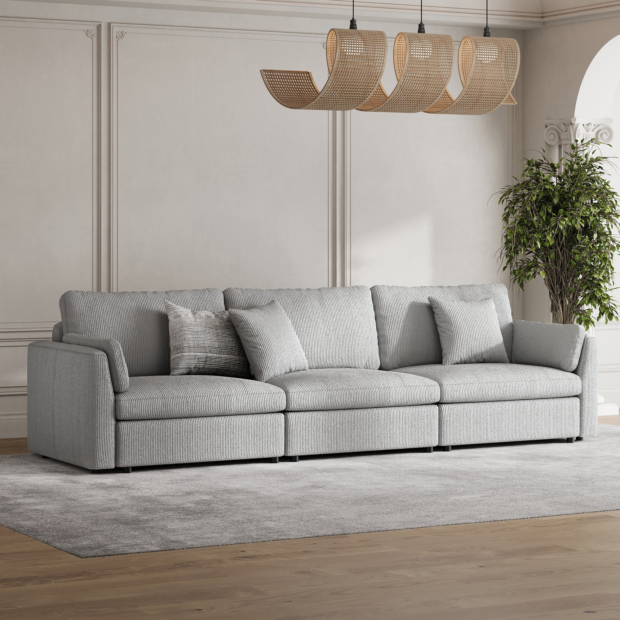 3-Seater Dove Grey Corduroy Modular Sofa with Deep Seat