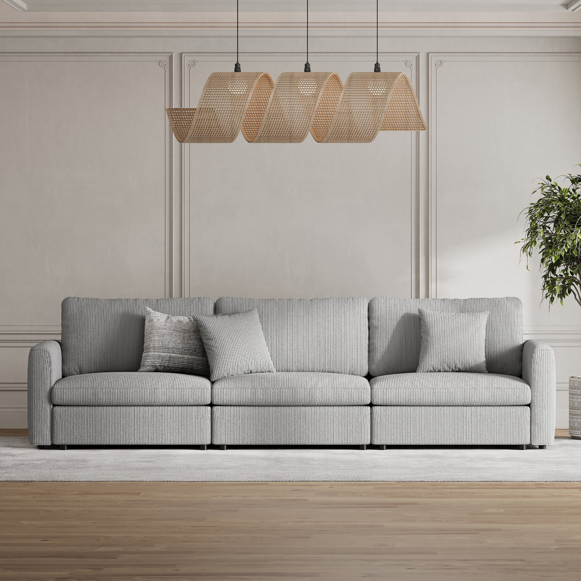 3-Seater Dove Grey Corduroy Modular Sofa with Deep Seat