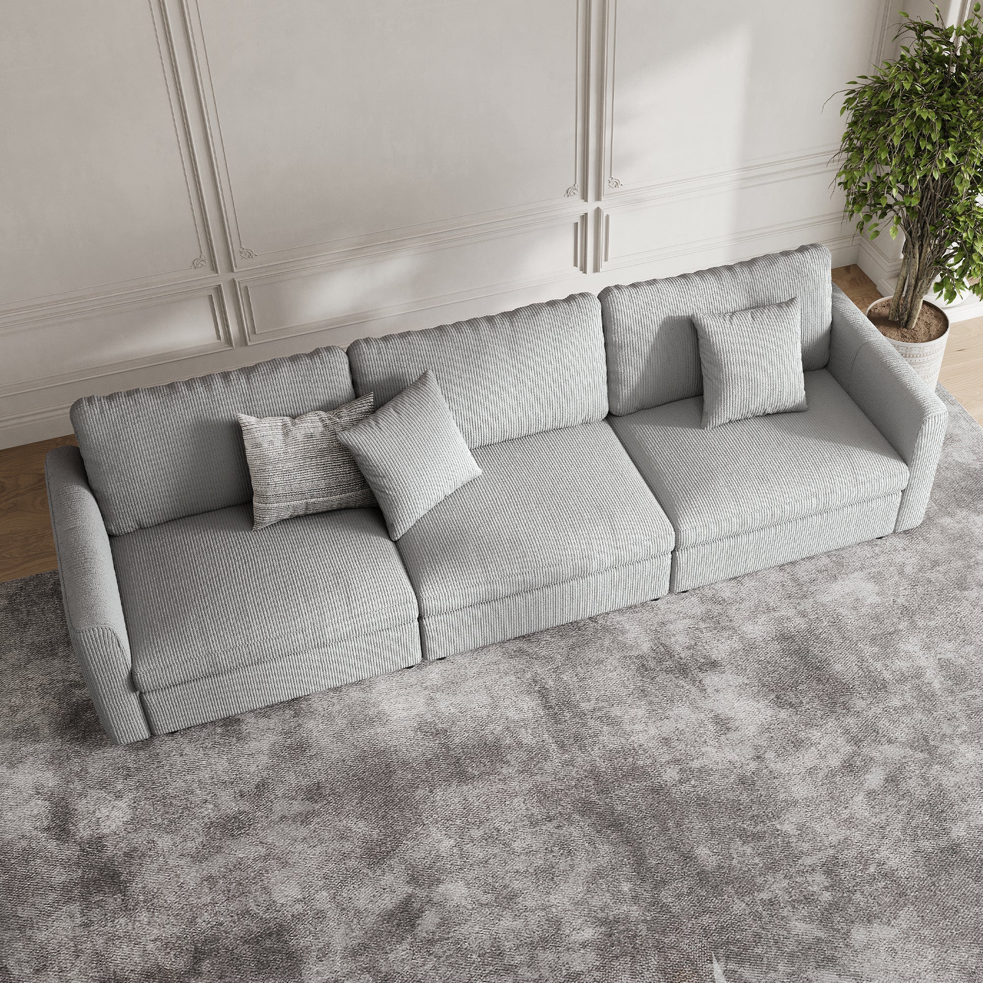 3-Seater Dove Grey Corduroy Modular Sofa with Deep Seat