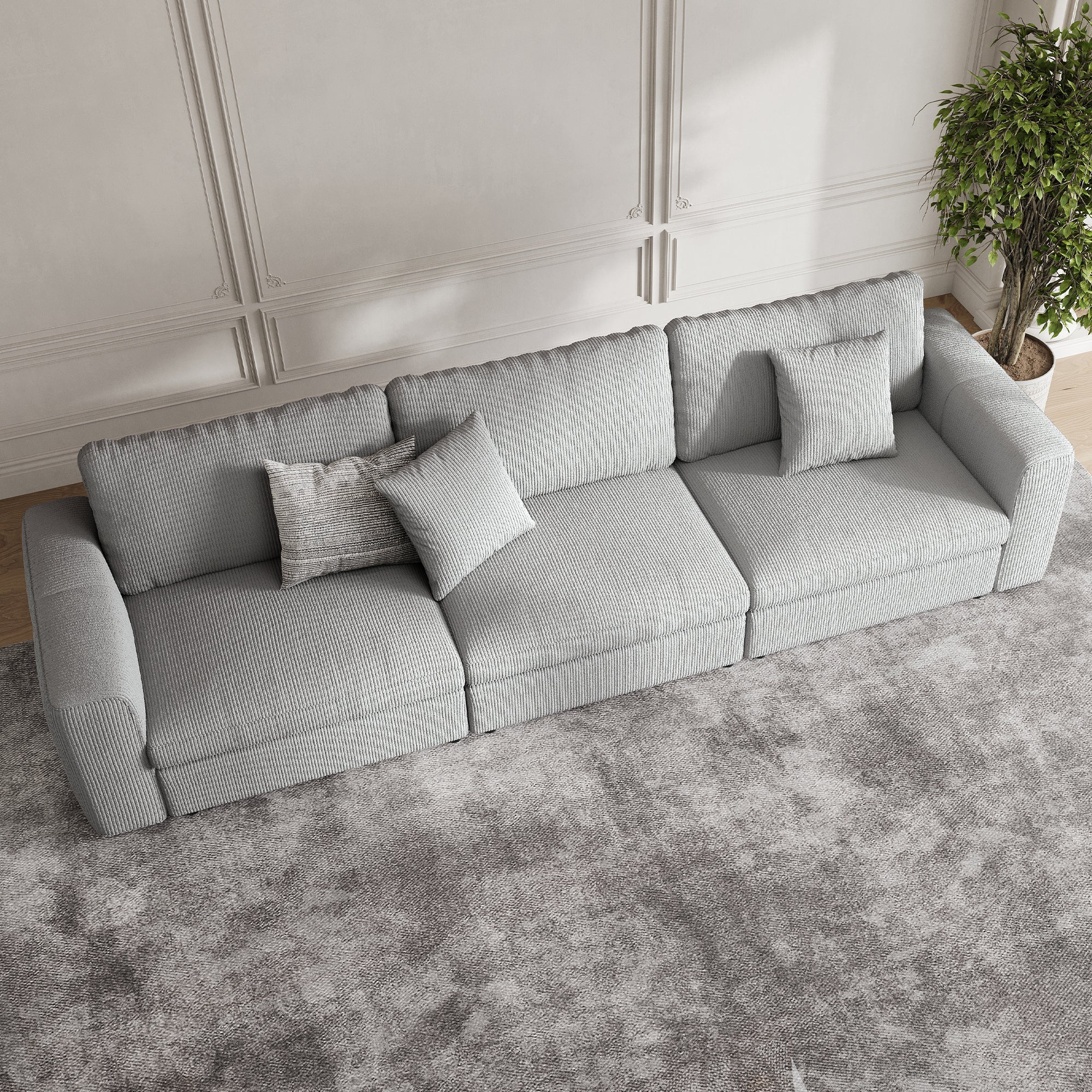 3-Seater Dove Grey Corduroy Modular Sofa with Deep Seat