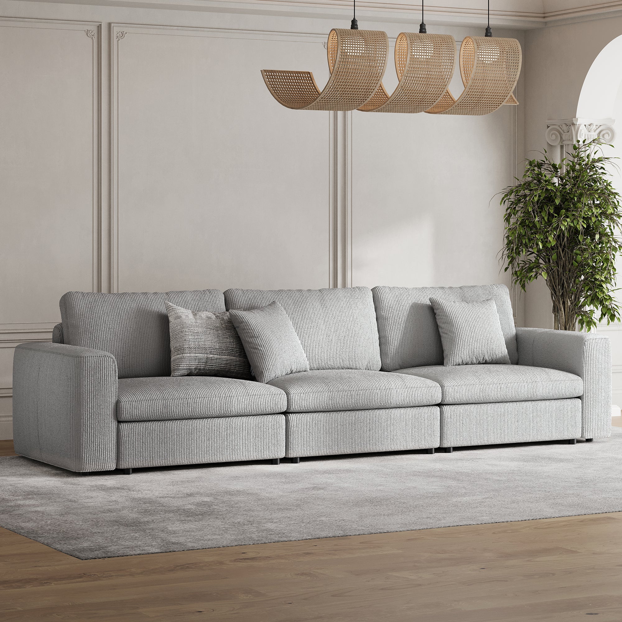 3-Seater Dove Grey Corduroy Modular Sofa with Deep Seat