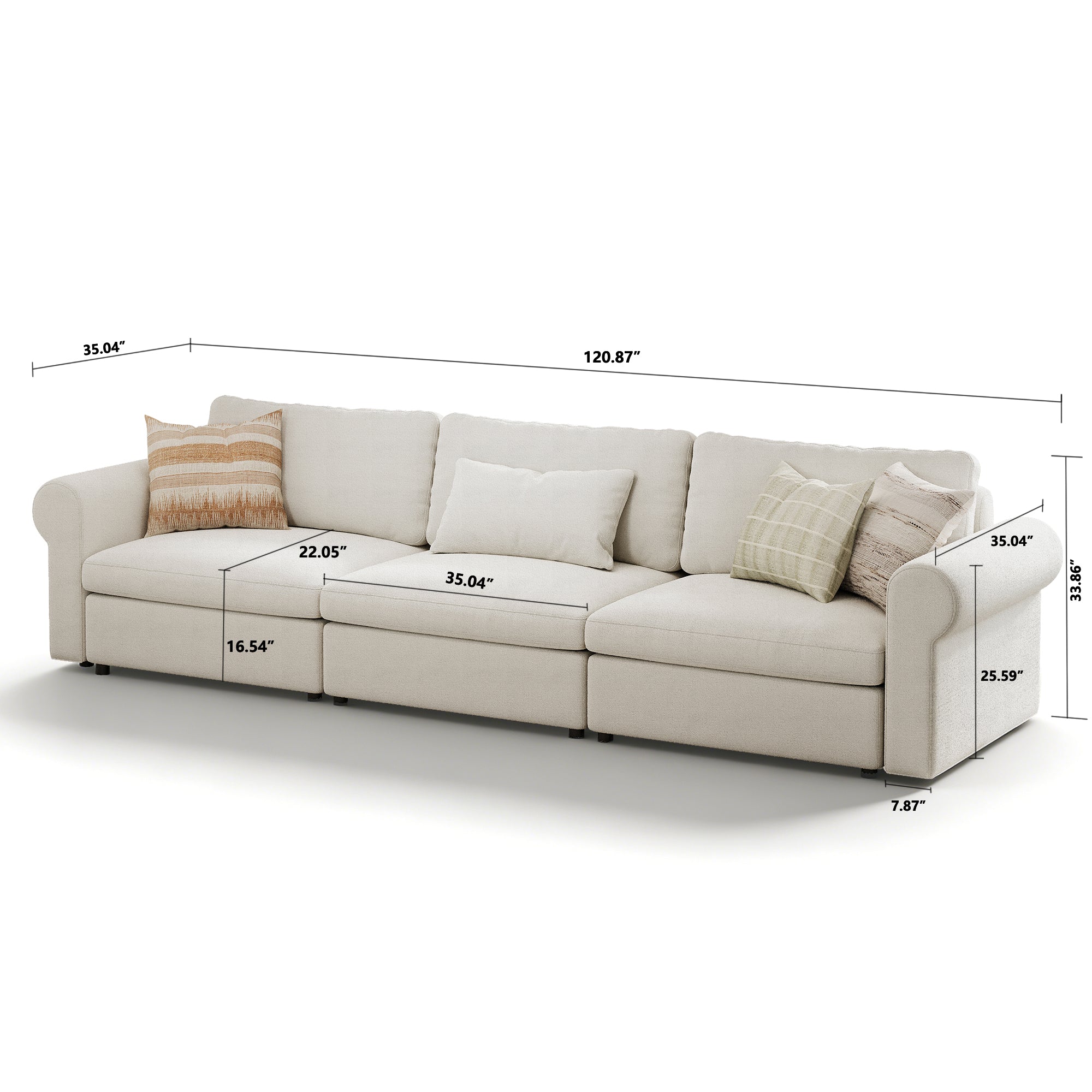 3-Seater Dove Grey Corduroy Modular Sofa with Deep Seat